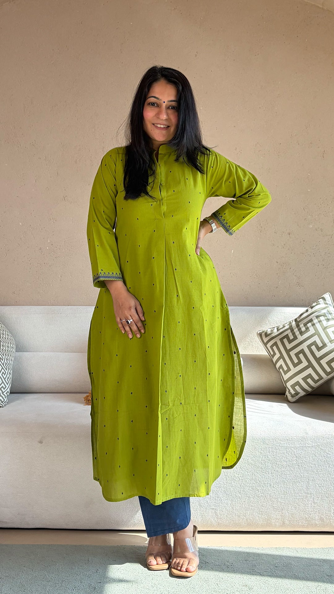 Mihika Green Hand Woven Cotton Kurta