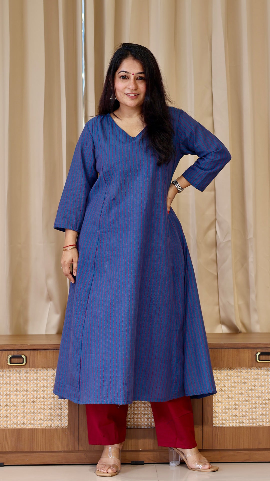 Blue Stripes Handwoven Cotton Kurta