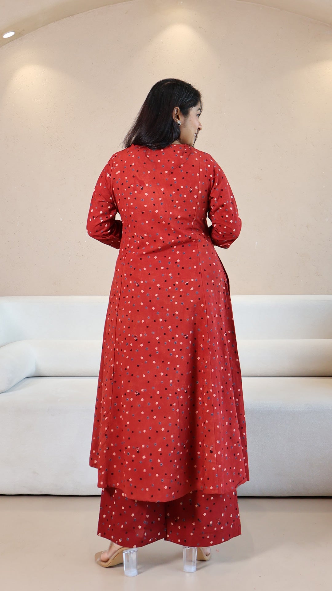 Red Stars Ajrakh Cotton Hand Block Kurta