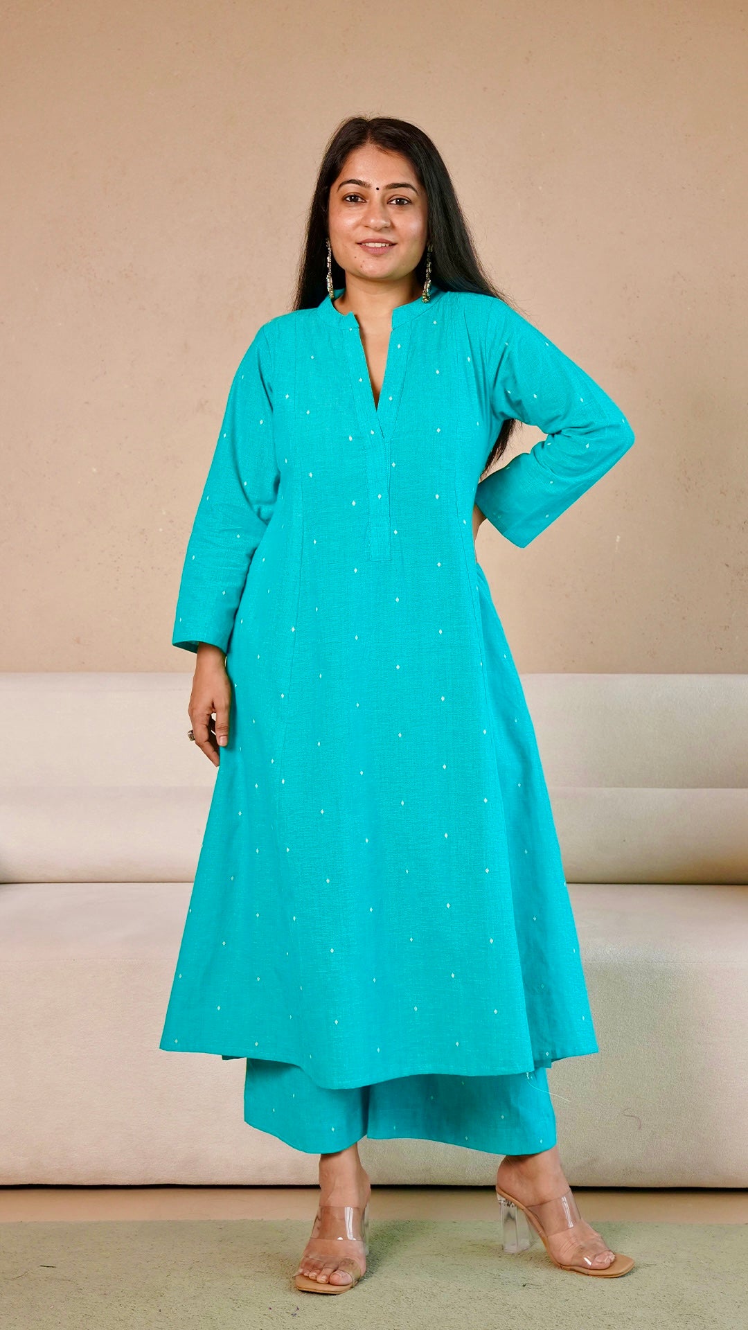 Freya Hand Woven Kali Cotton Kurta - Green