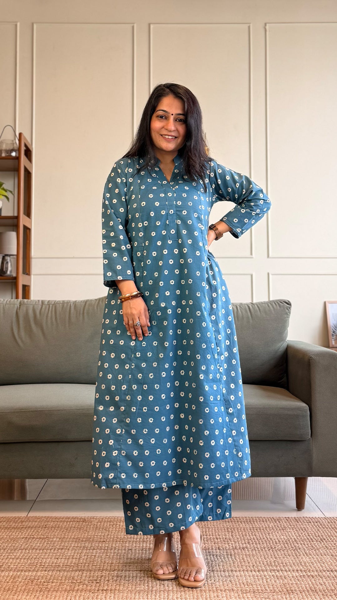 Rachael Kali Kurta In Cotton - Blue