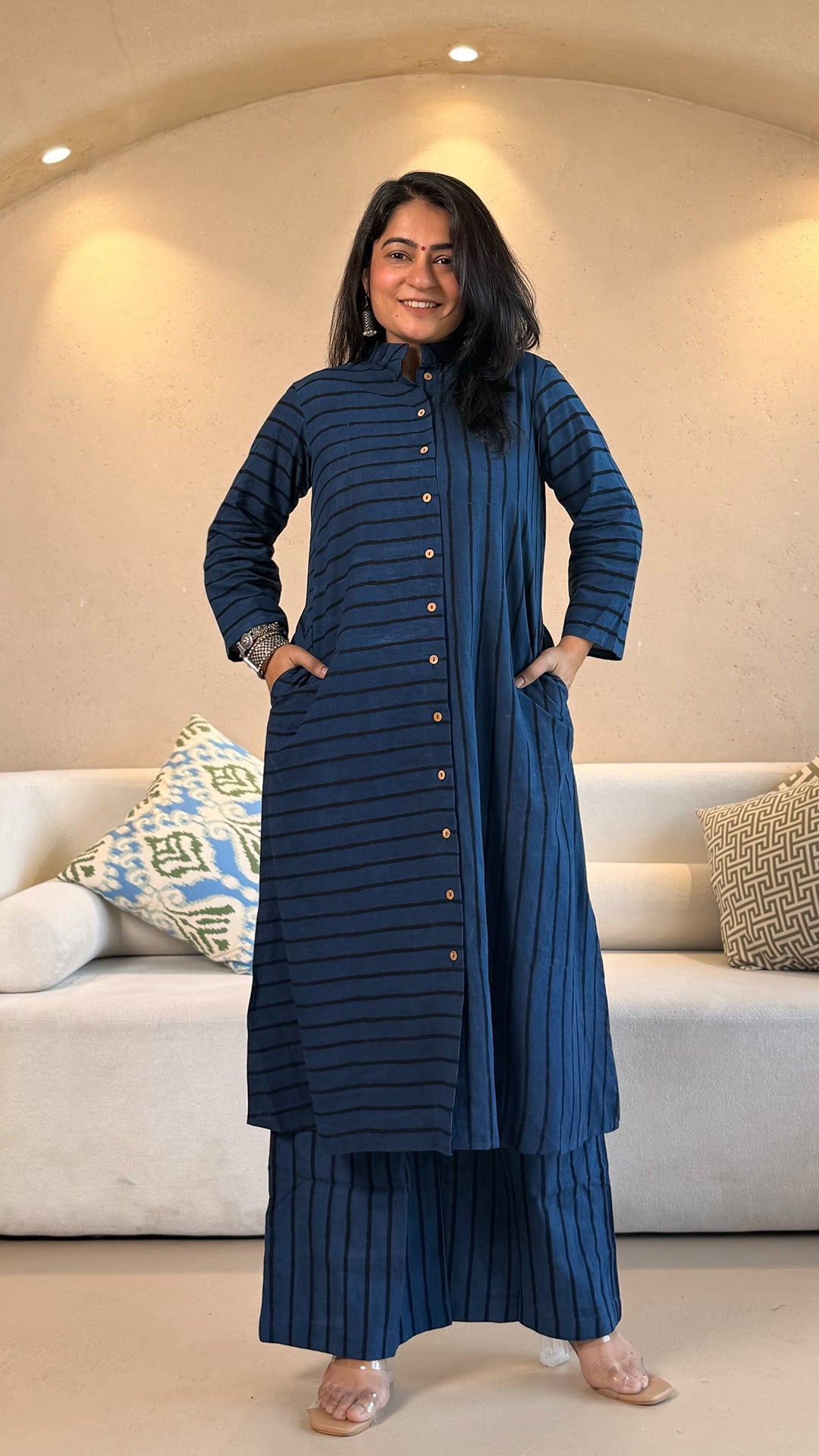 Indigo/Black Stripes Ajrakh Cotton Co-ord