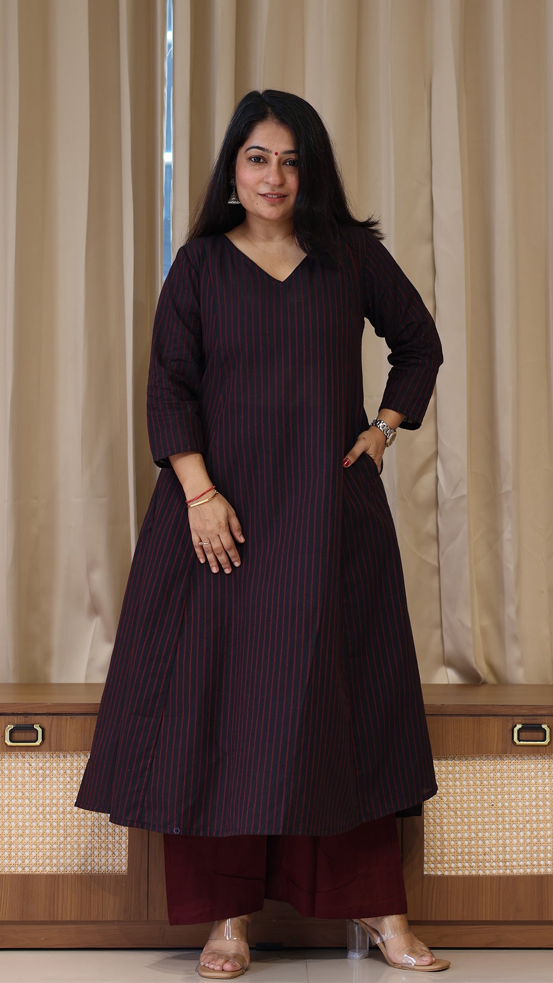 Black Stripes Handwoven Cotton Kurta
