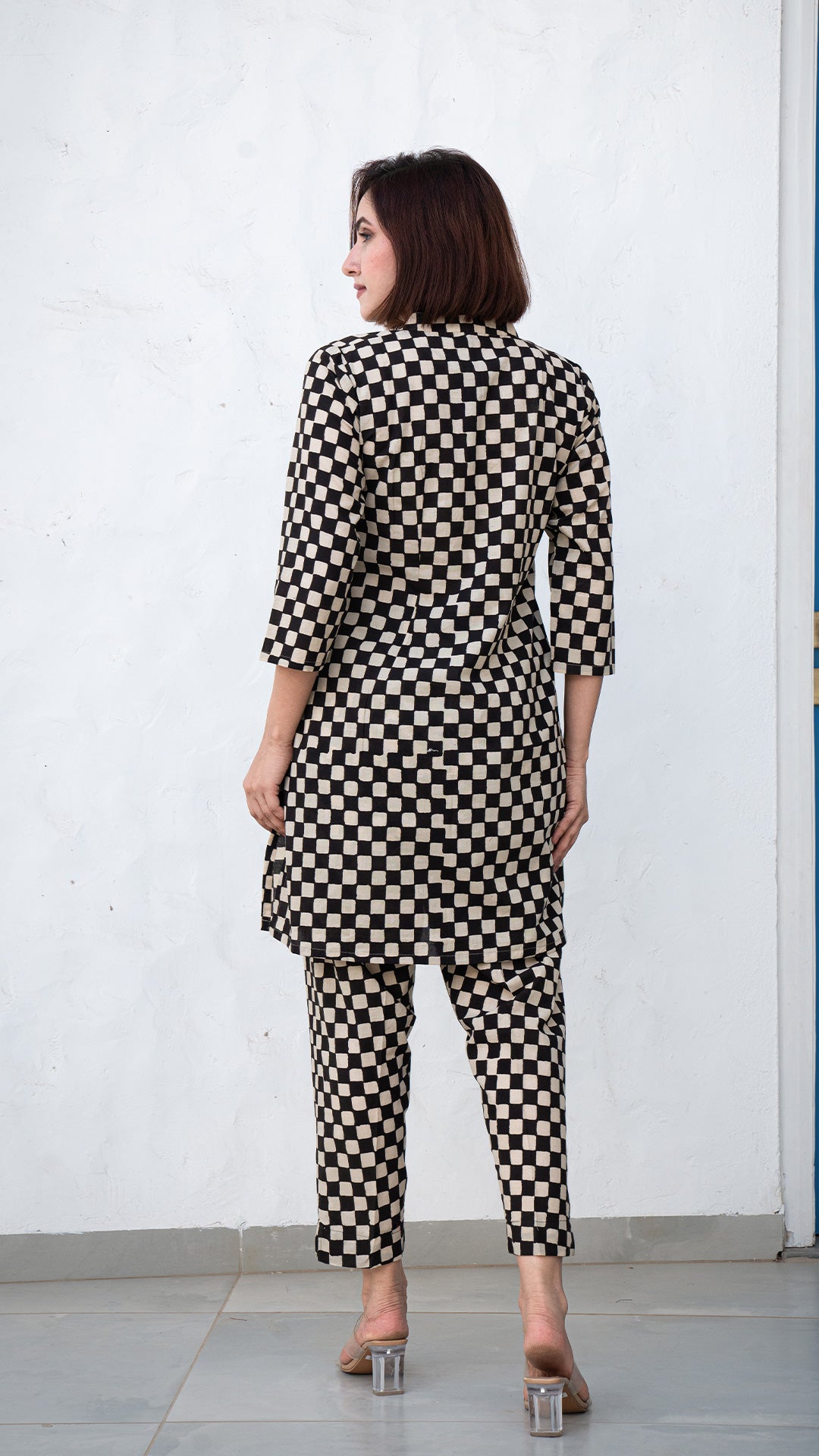Alisha Checkered Co-ord Set In Cotton - Black