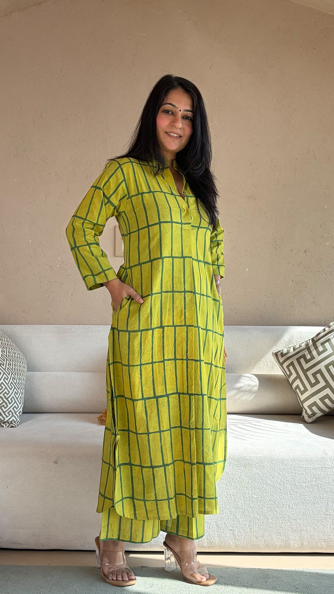 Brinda Ajrakh Handblock Kurta In Cotton - Green