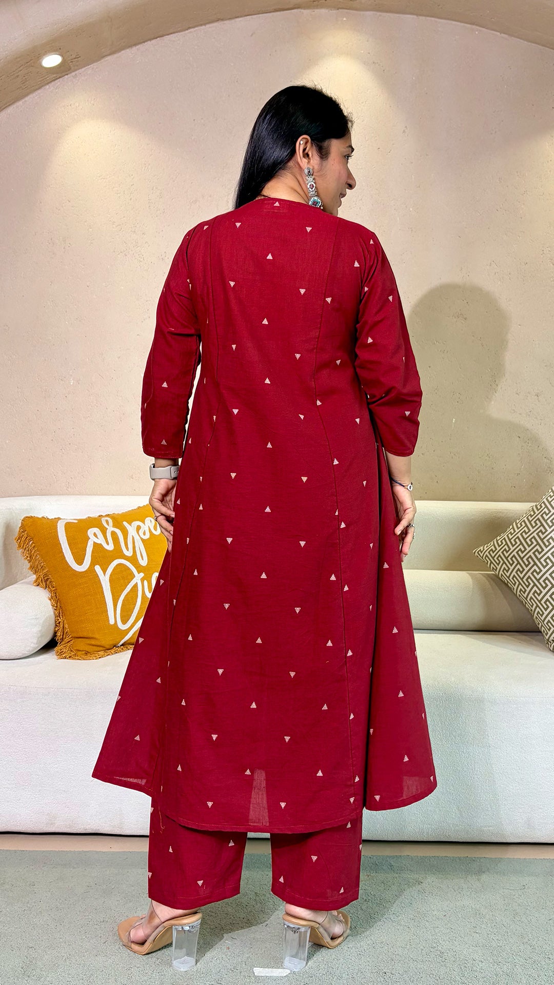 Megha Red Hand Woven Kali Cotton Kurta