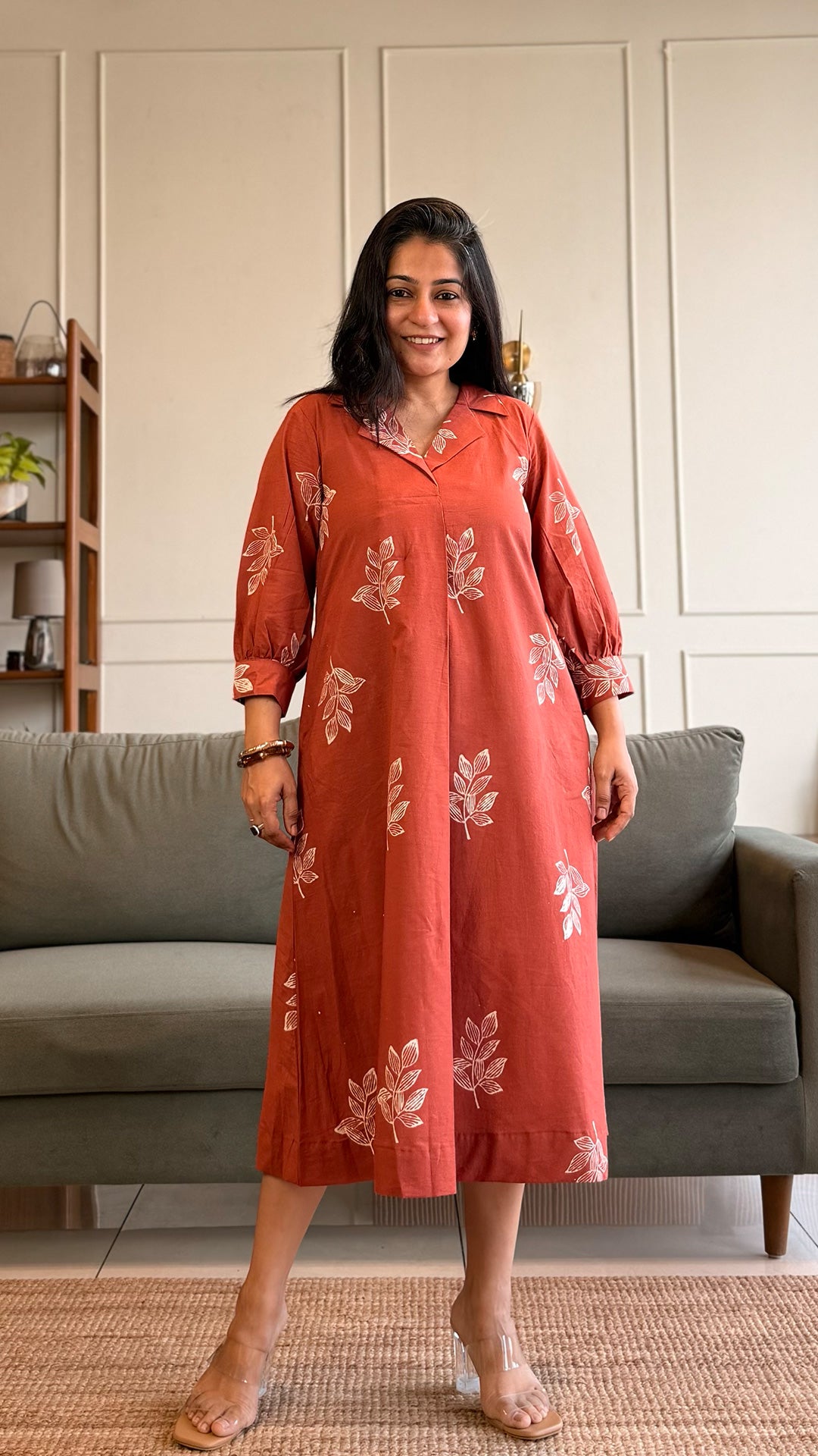 Julian Cotton Midi Dress - Rust