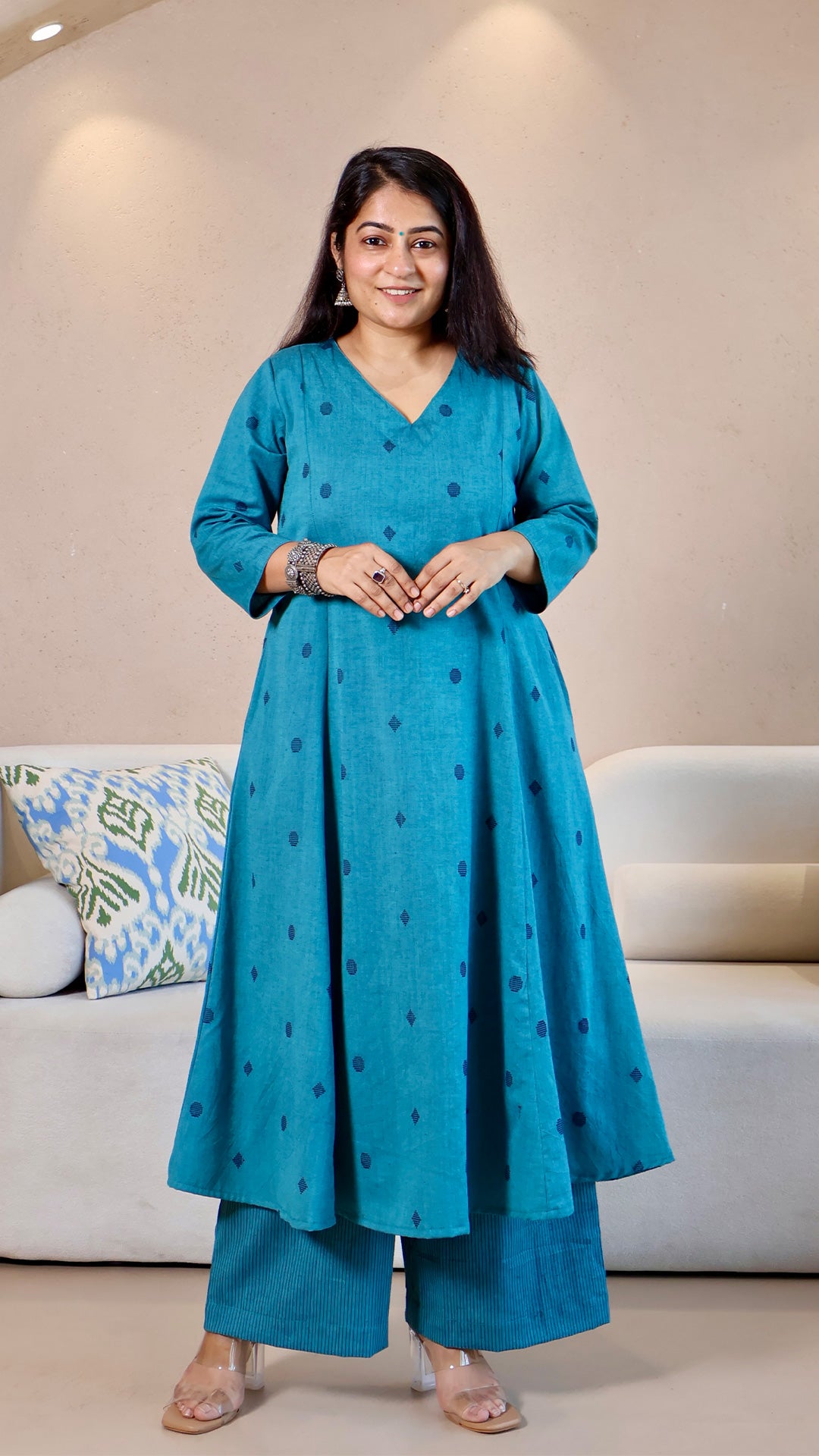 Sehra Handwoven Cotton Kurta - Turquoise