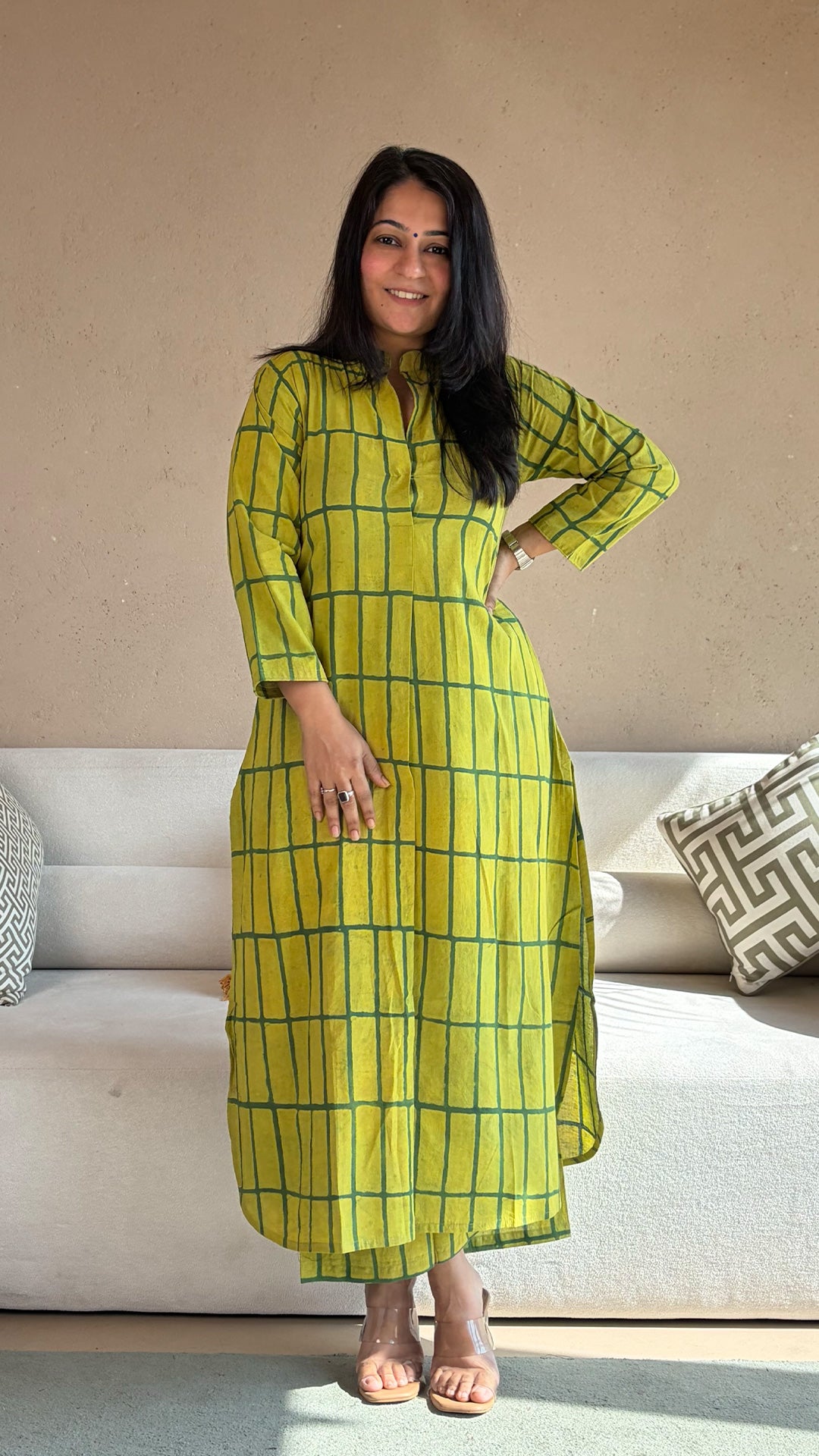 Brinda Ajrakh Handblock Kurta In Cotton - Green