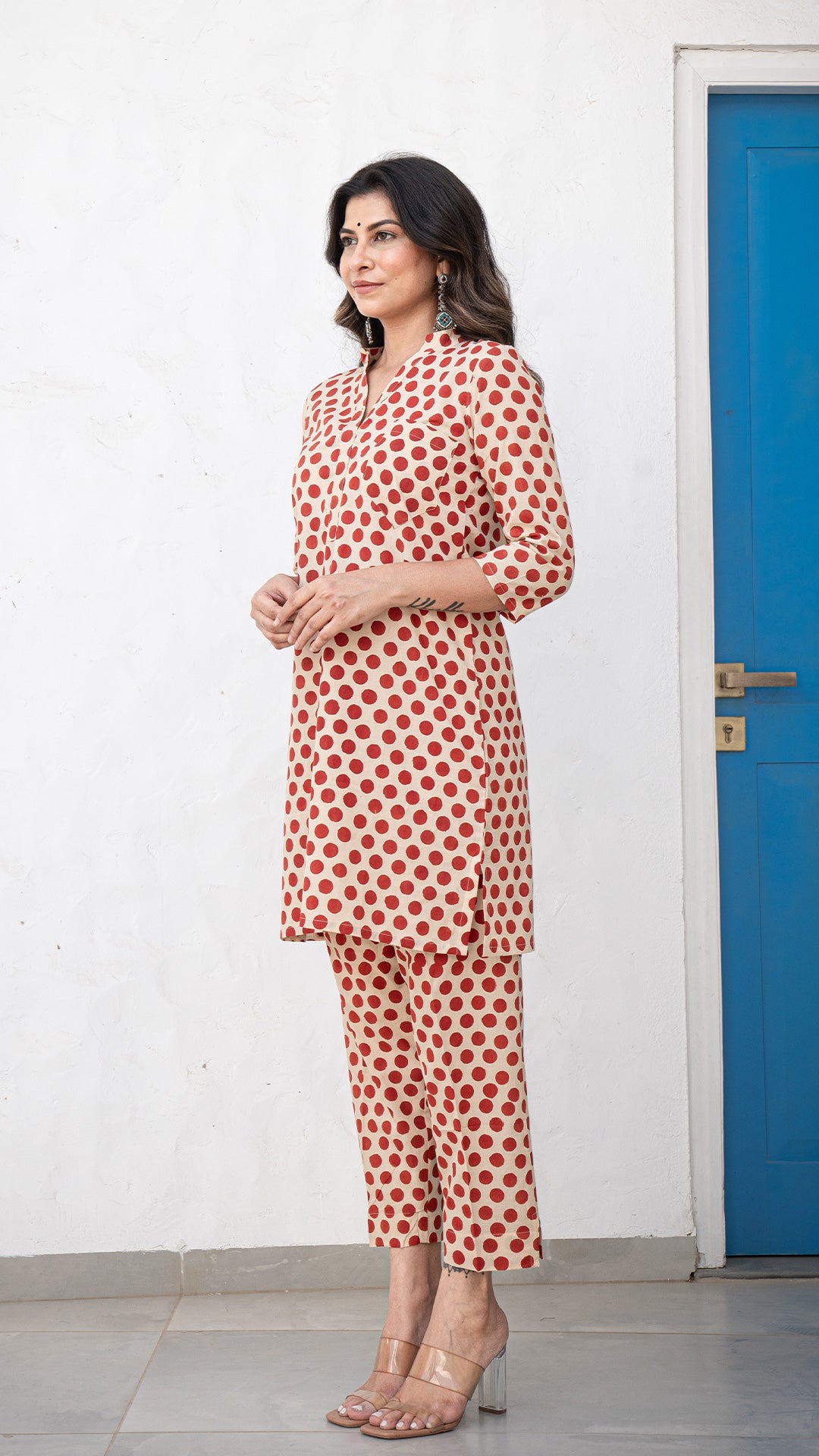 Zuhi Polka Dots Co-ord Set In Cotton - Red
