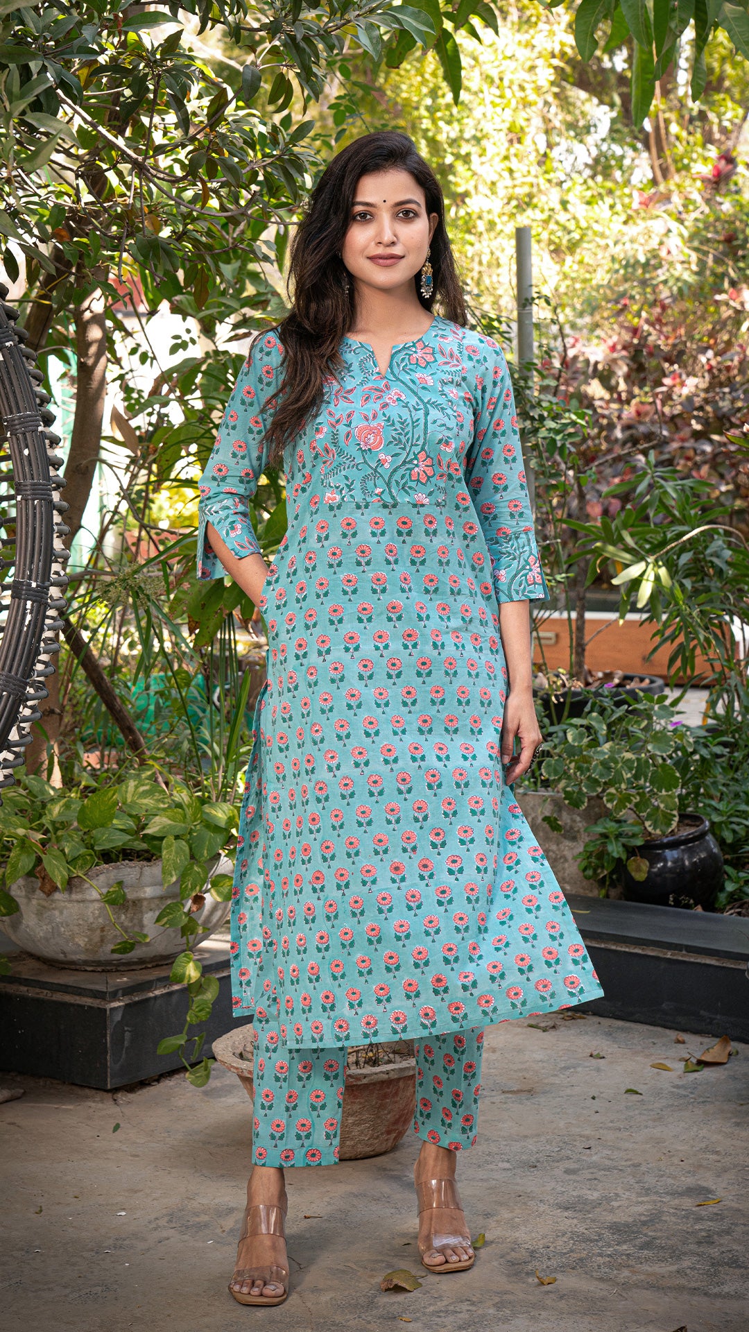 Tapsee Sanganeri Hand Block Cotton Kurta - Turquoise
