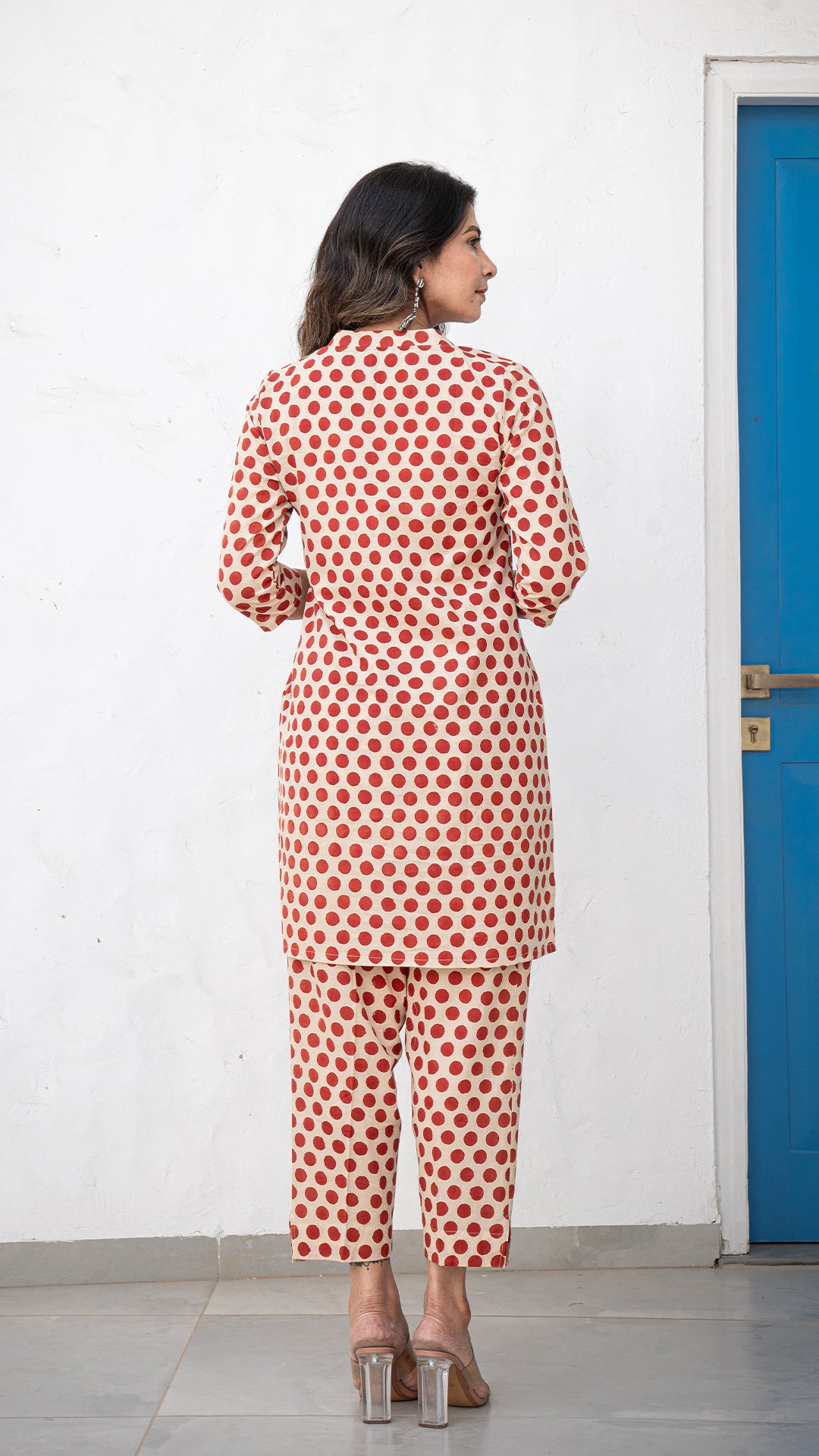 Zuhi Polka Dots Co-ord Set In Cotton - Red