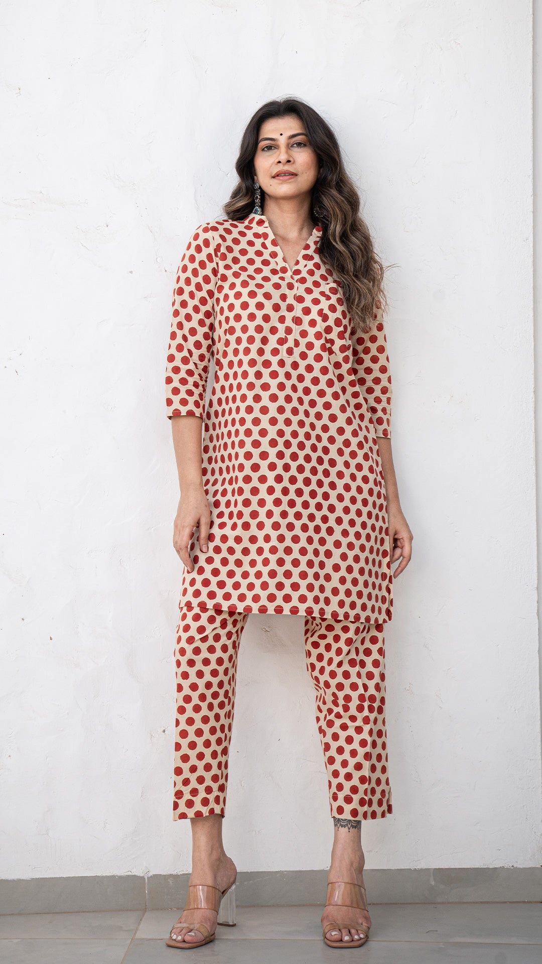Zuhi Polka Dots Co-ord Set In Cotton - Red