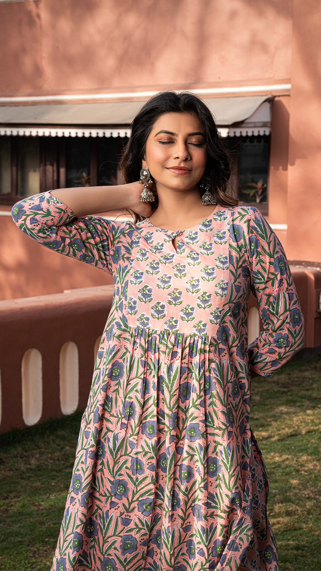 Aaisha Sanganeri Hand Block Cotton Kurta - Peach