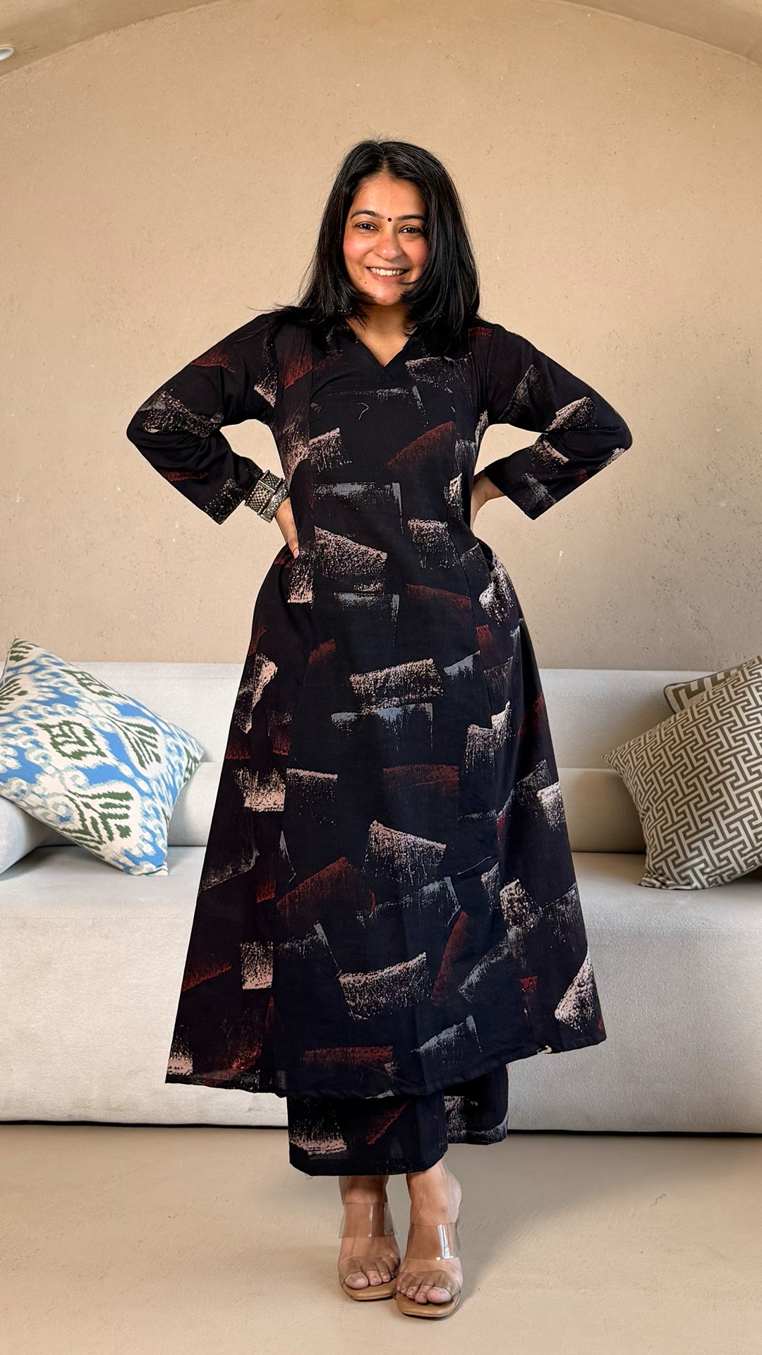 Shubha Ajrakh Cotton Hand Block Kurta - Black