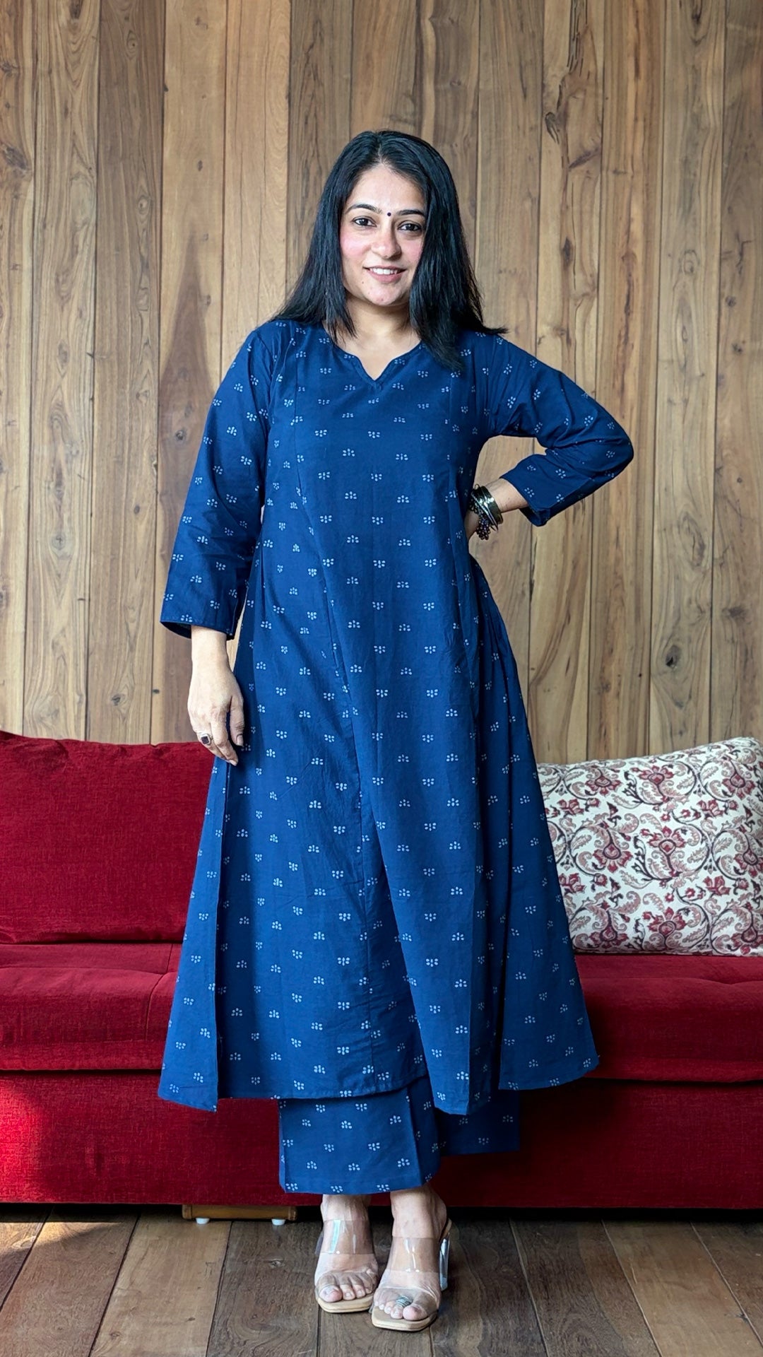 Arvika Dabu Kali Kurta In Cotton - Indigo