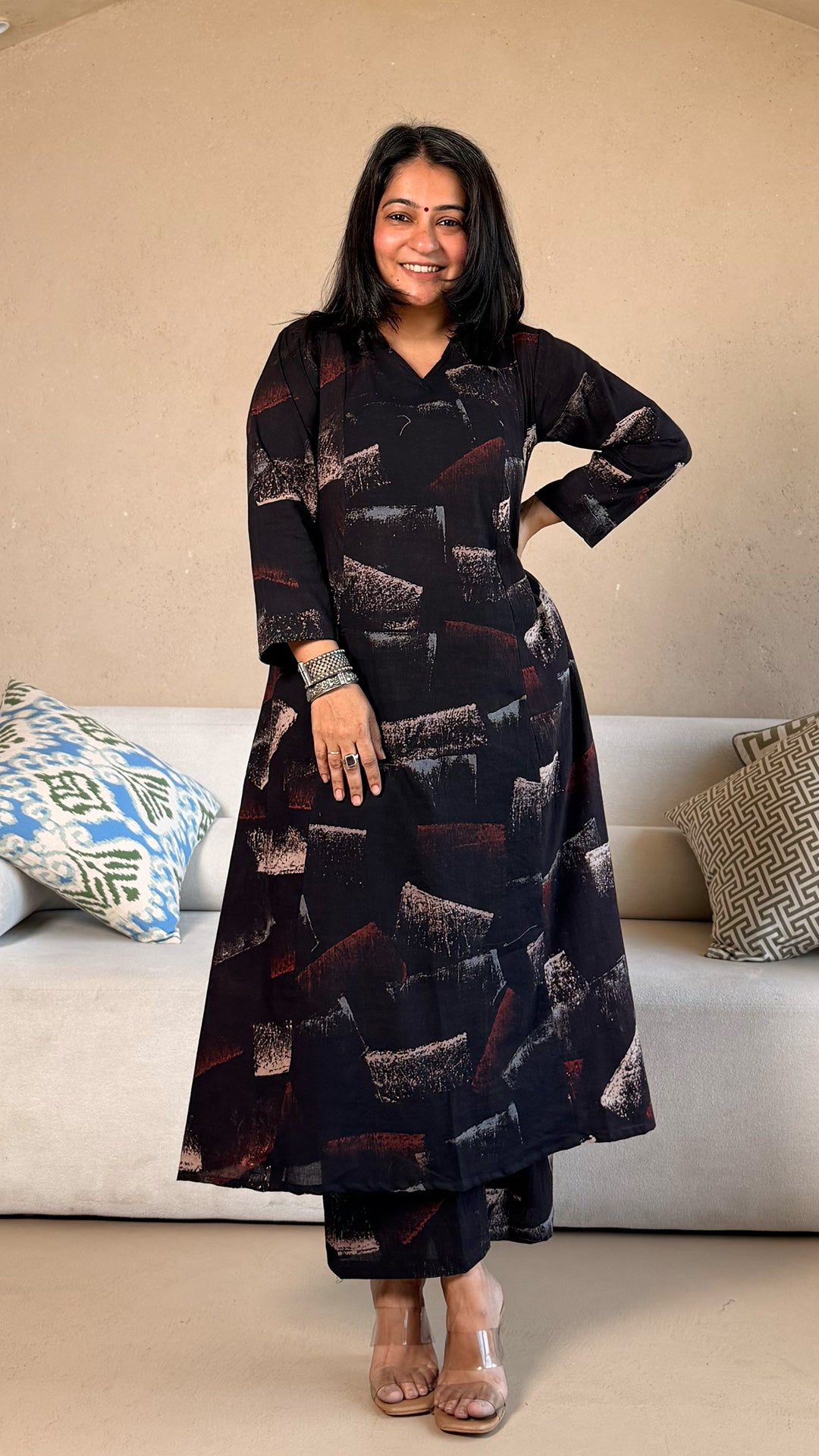 Shubha Ajrakh Cotton Hand Block Kurta - Black
