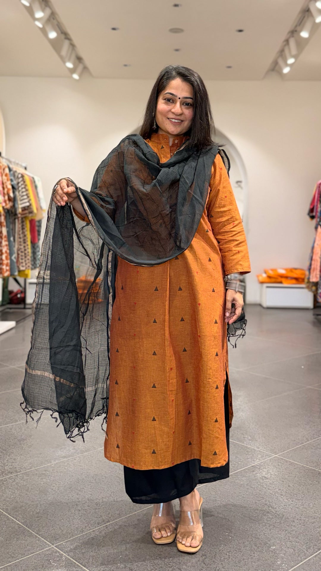 Ishita Orange Hand Woven Cotton Kurta