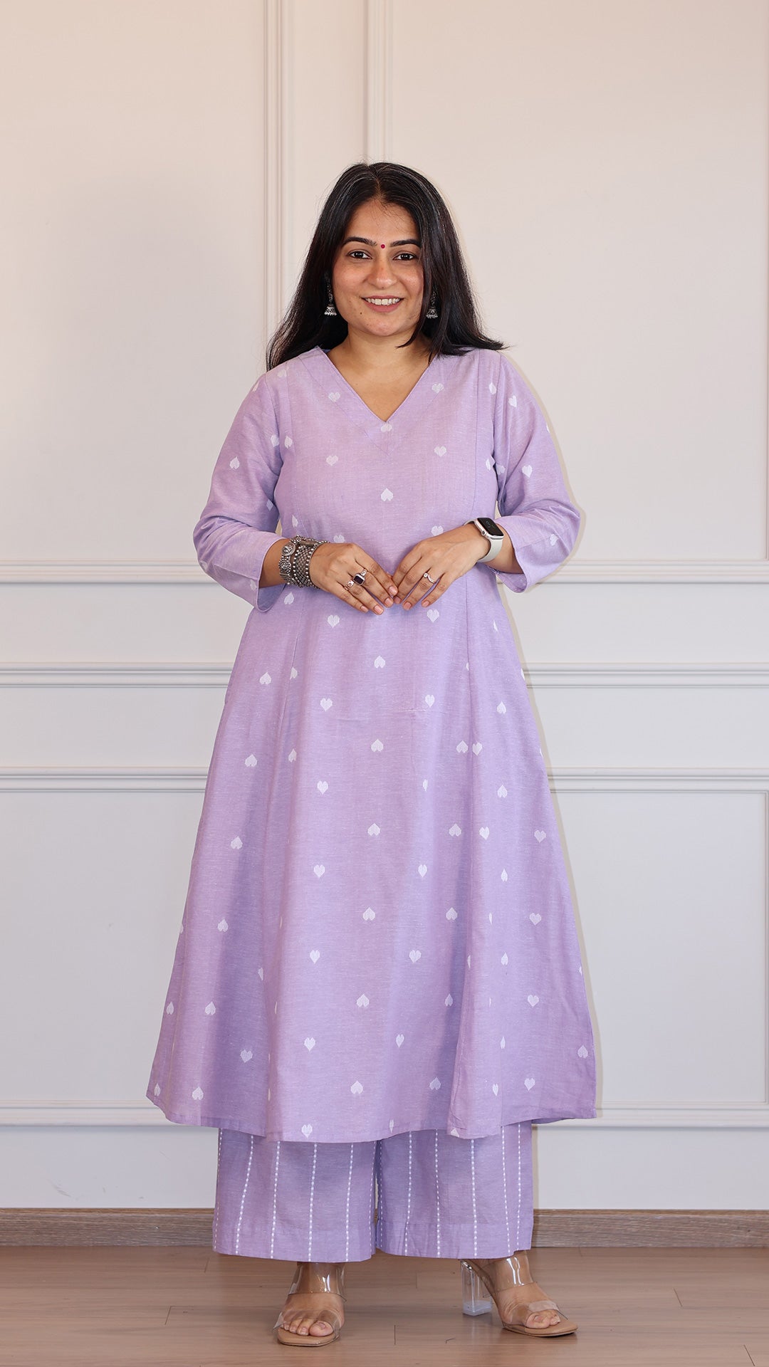 Hearts Handwoven Cotton Kurta - Lavender