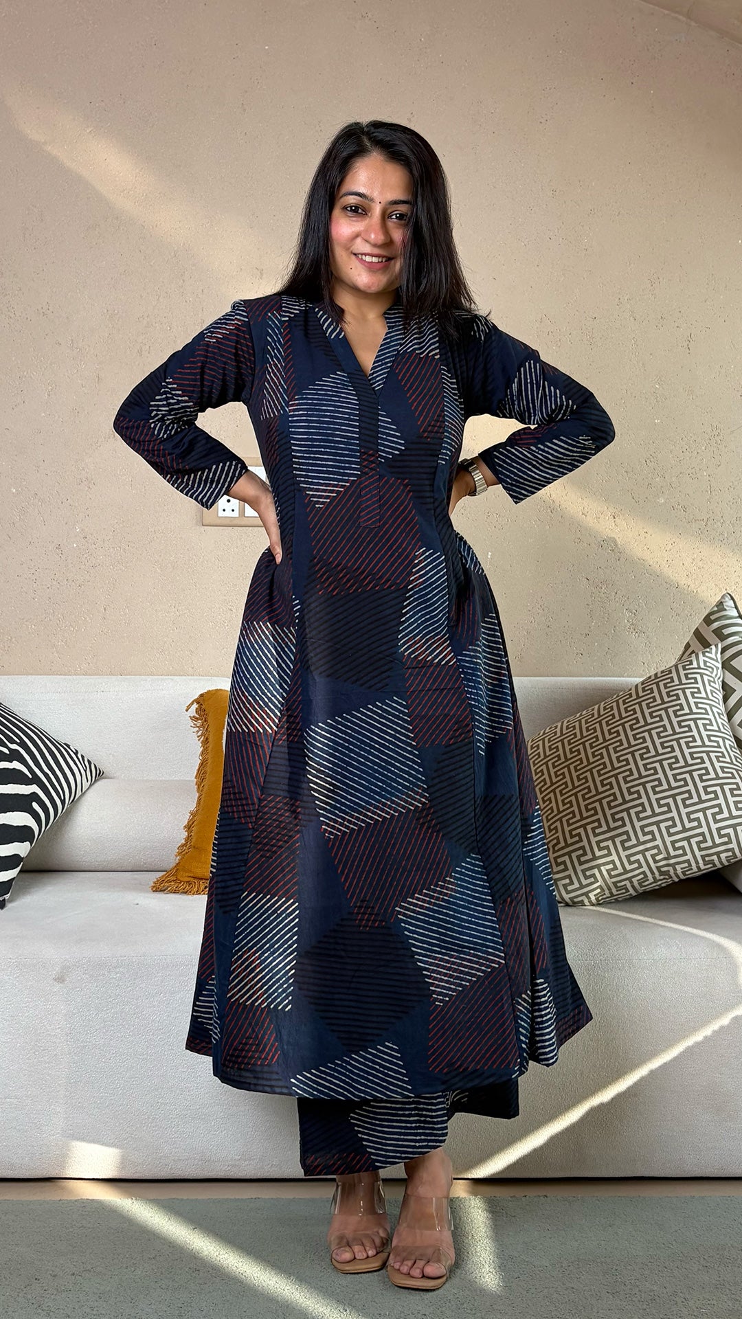 Natasha Ajrakh Kali Kurta In Cotton - Indigo