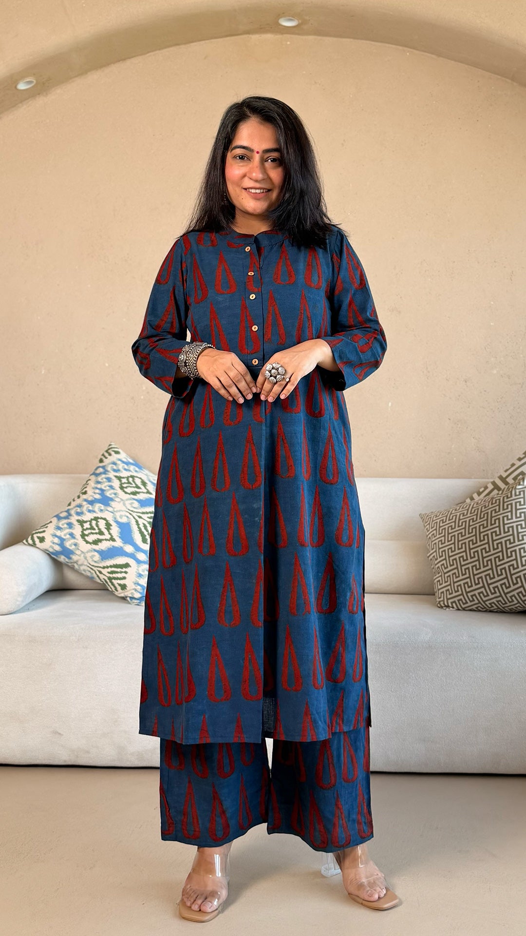 Jayati Ajrakh Cotton Co-ord - Indigo/Red