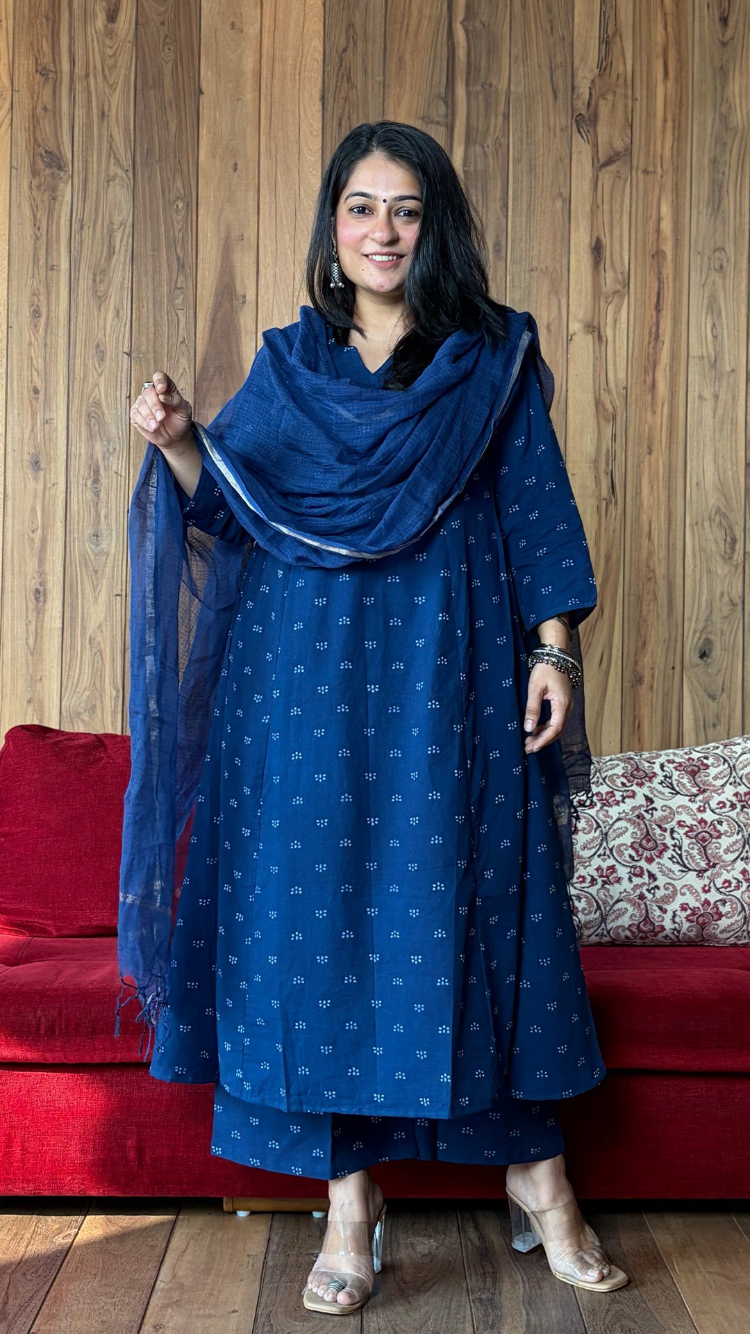 Arvika Dabu Kali Kurta In Cotton - Indigo