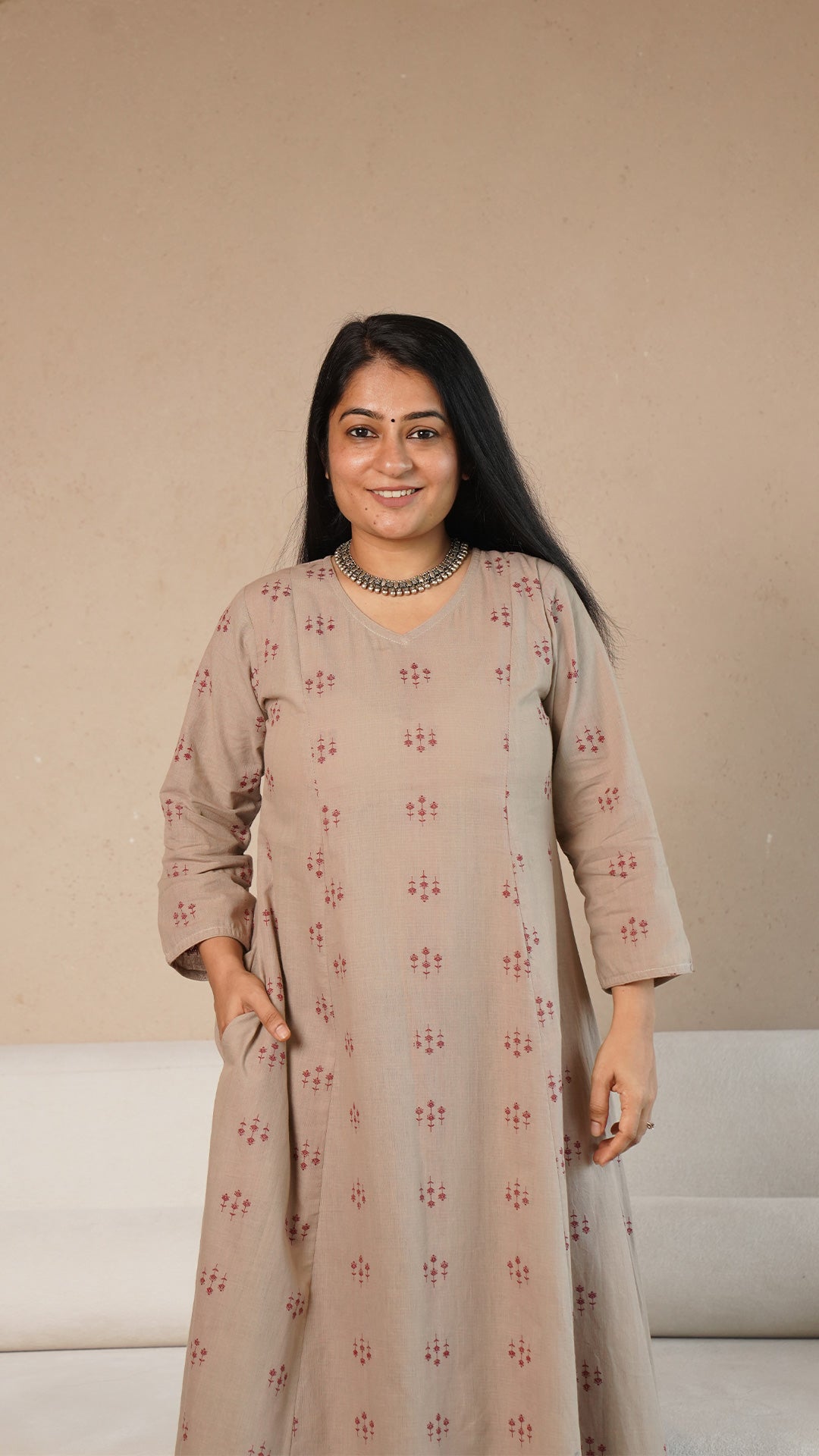 Kriti Hand Woven Kali Cotton Kurta - Sand