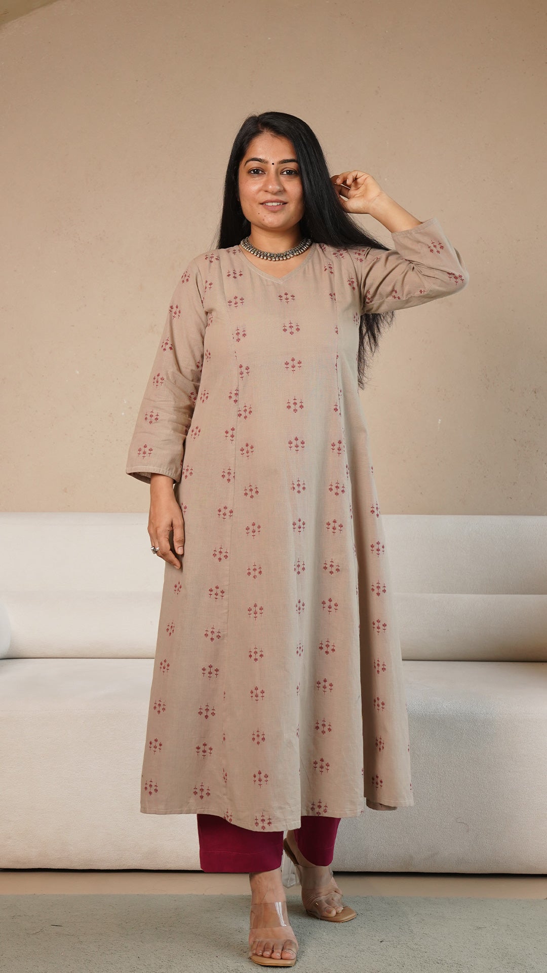 Kriti Hand Woven Kali Cotton Kurta - Sand
