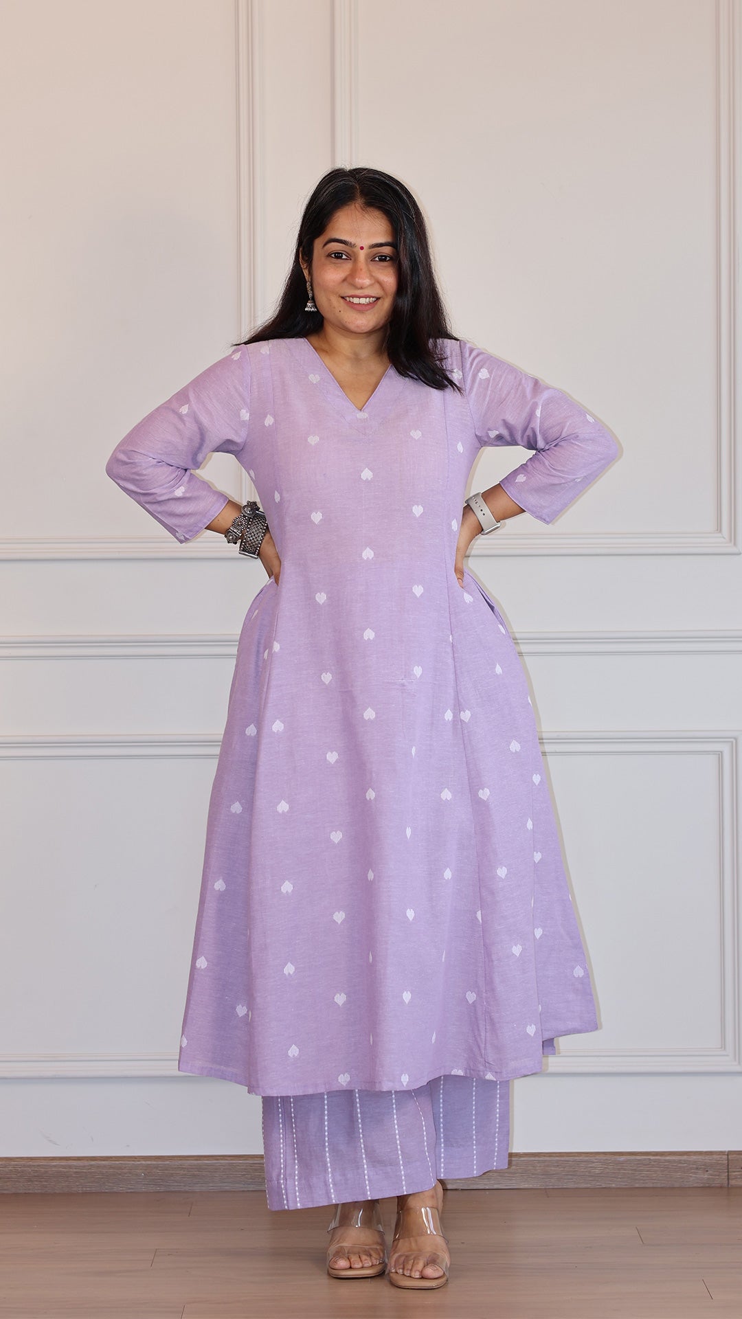 Hearts Handwoven Cotton Kurta - Lavender