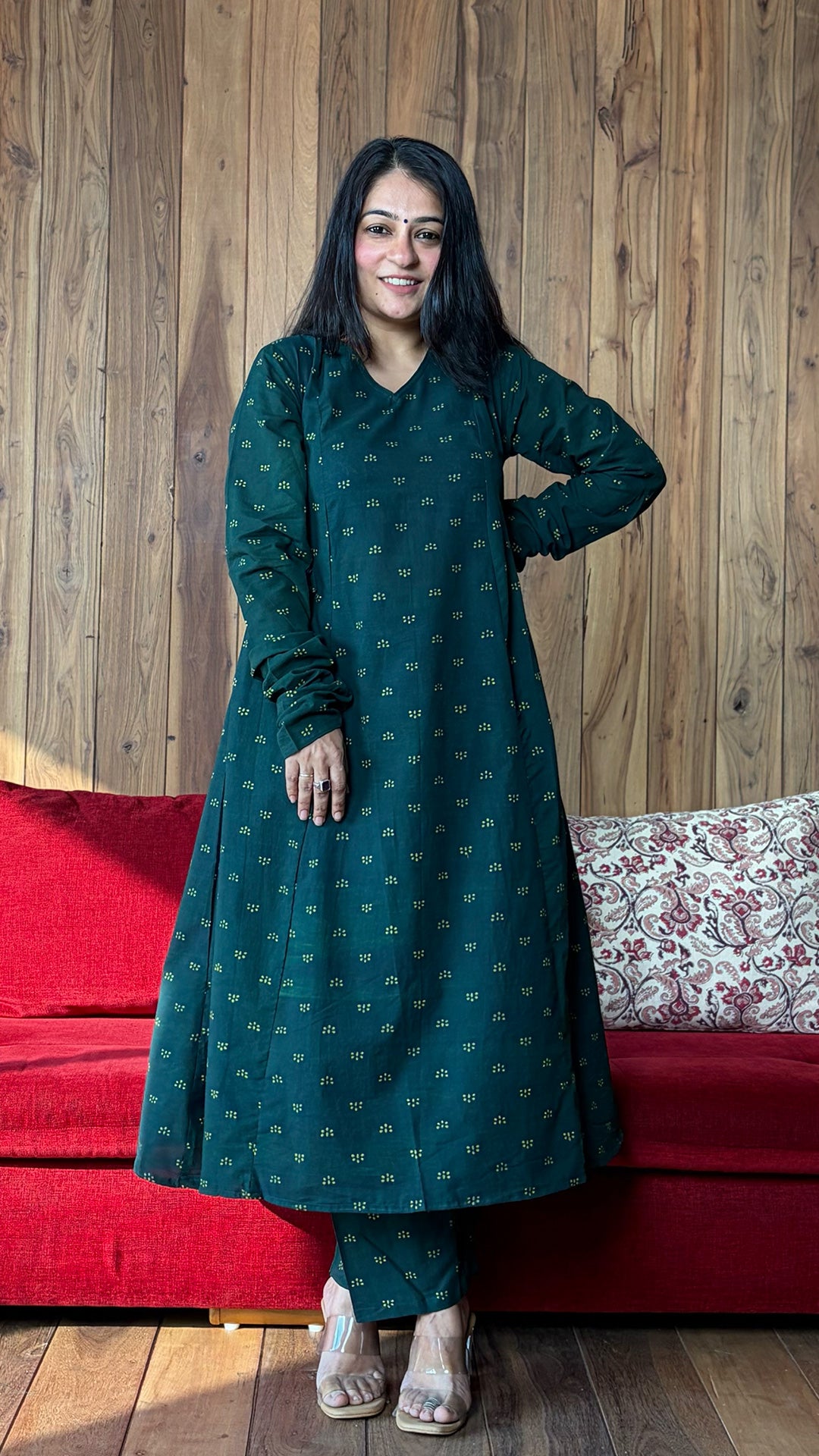 Kanika Dabu Kali Kurta In Cotton - Green