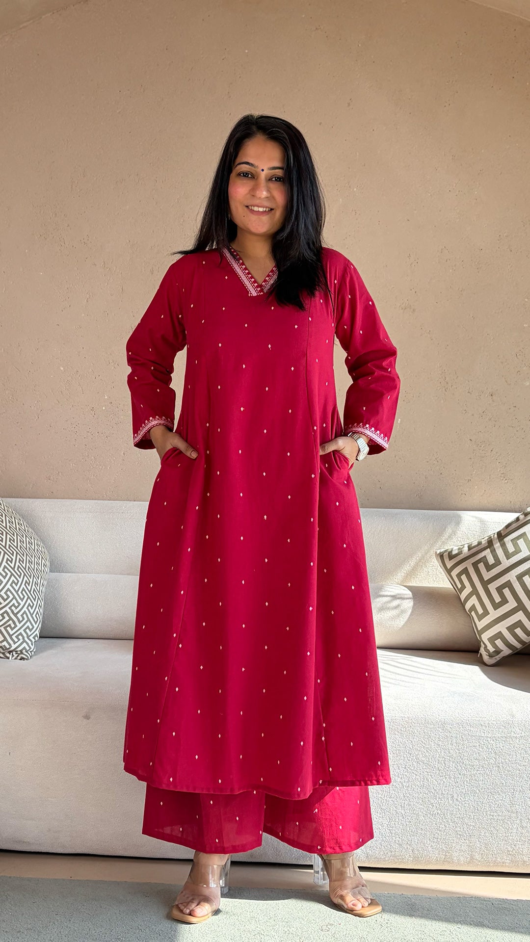 Chaavi Red Hand Woven Cotton Kurta