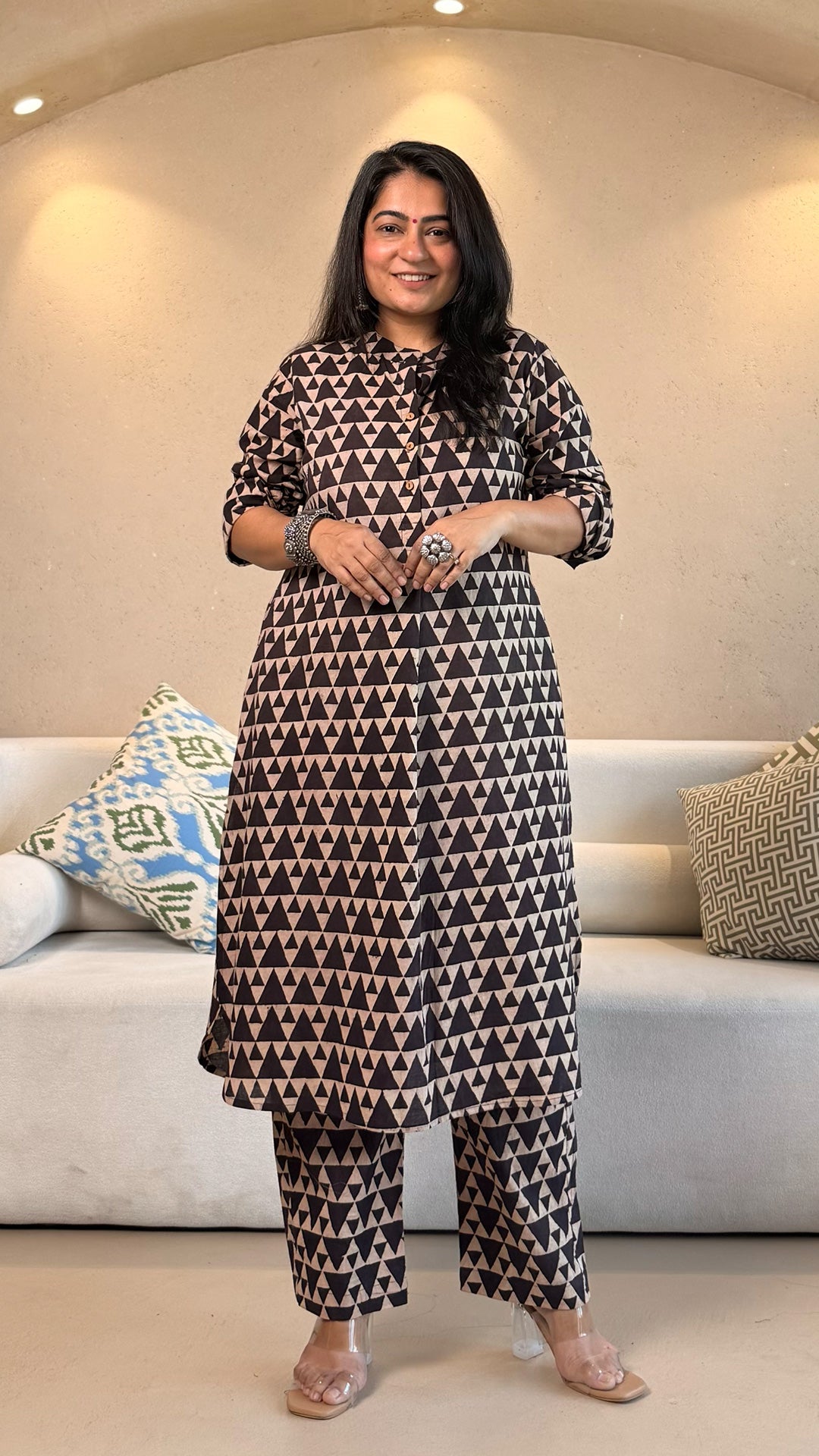 Antara Geometric Print Ajrakh Cotton Co-ord - Black/White