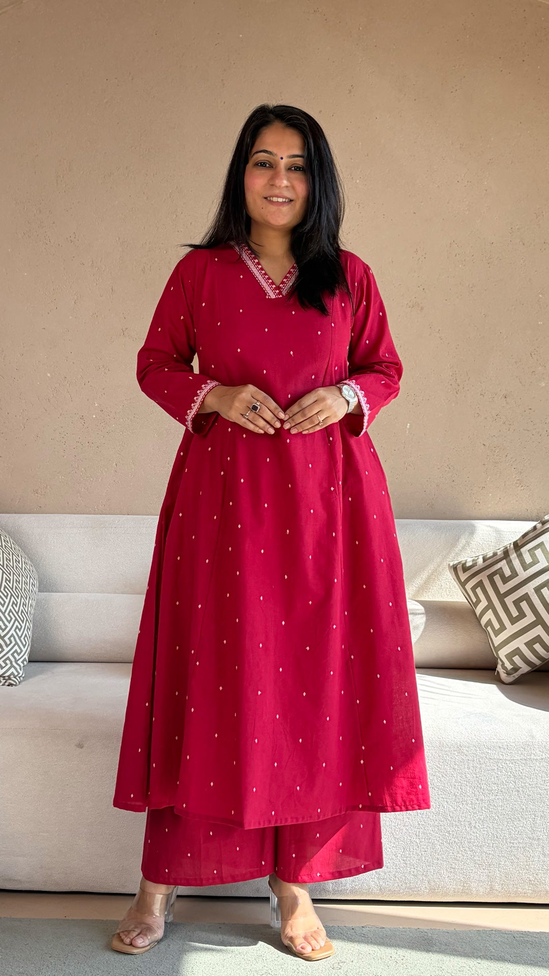 Chaavi Red Hand Woven Cotton Kurta