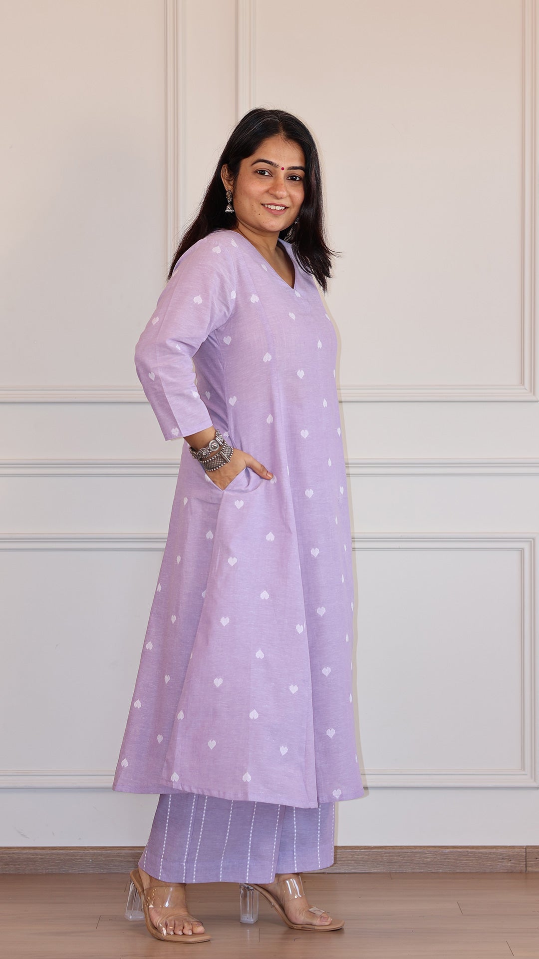 Hearts Handwoven Cotton Kurta - Lavender