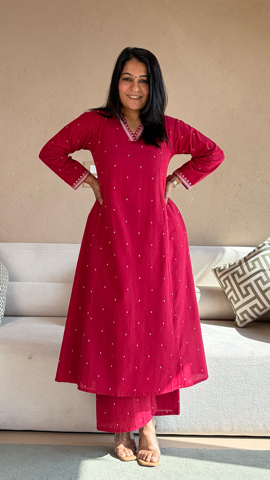 Chaavi Red Hand Woven Cotton Kurta