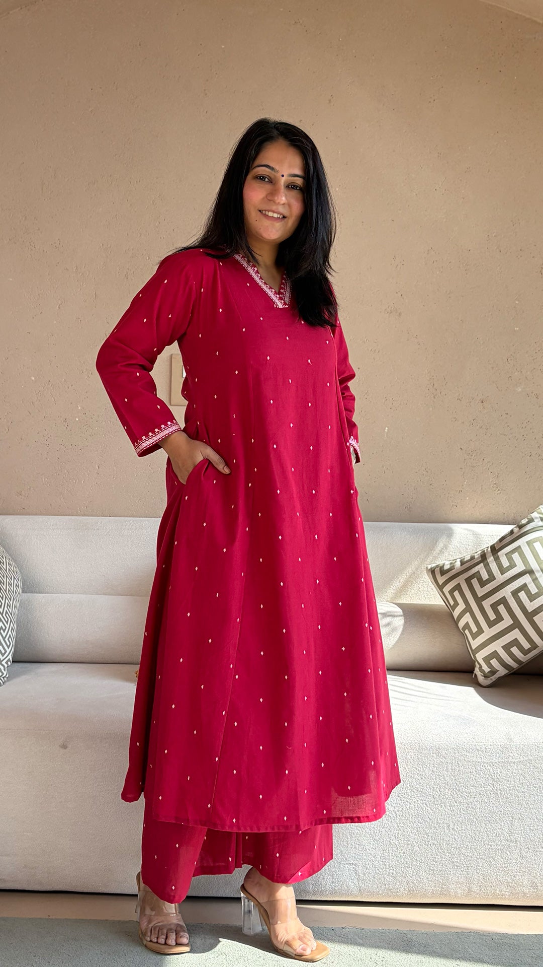 Chaavi Red Hand Woven Cotton Kurta