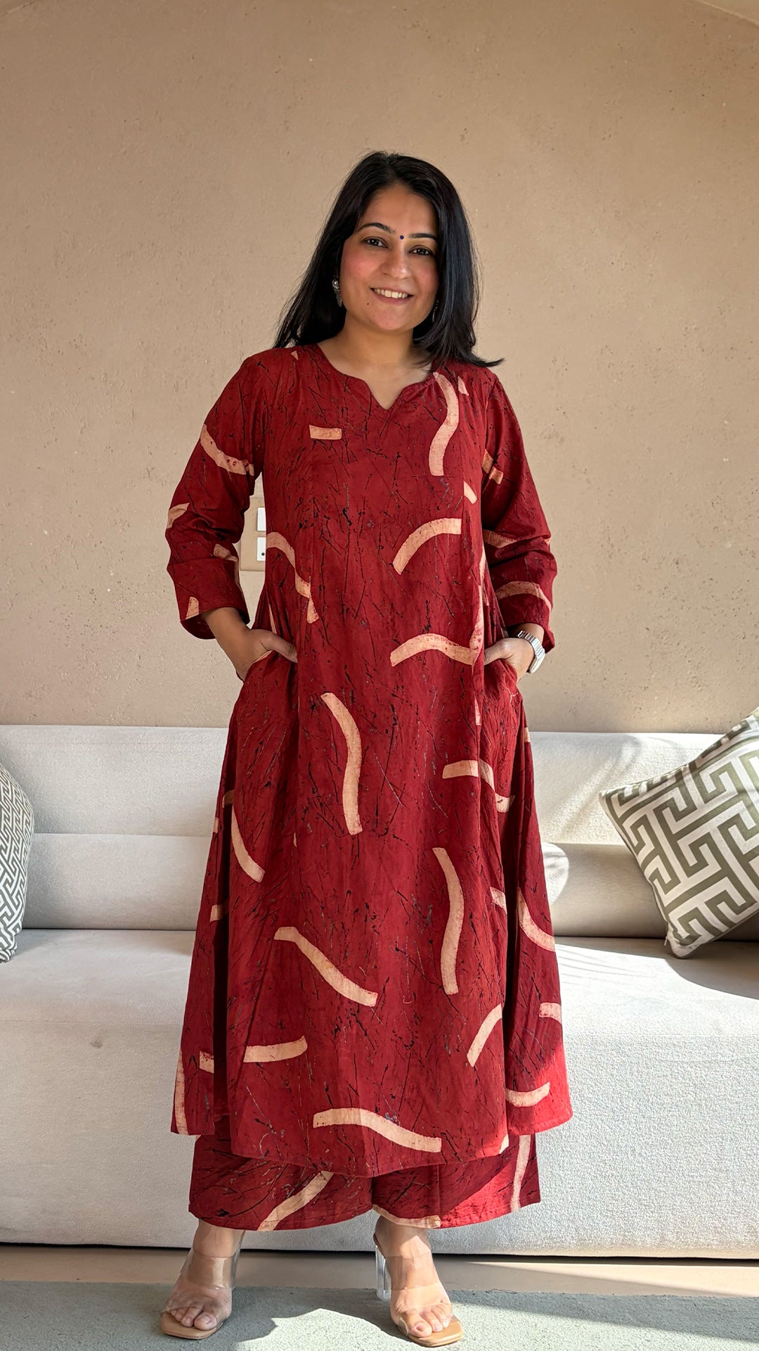 Akira Ajrakh Kali Kurta In Cotton - Red