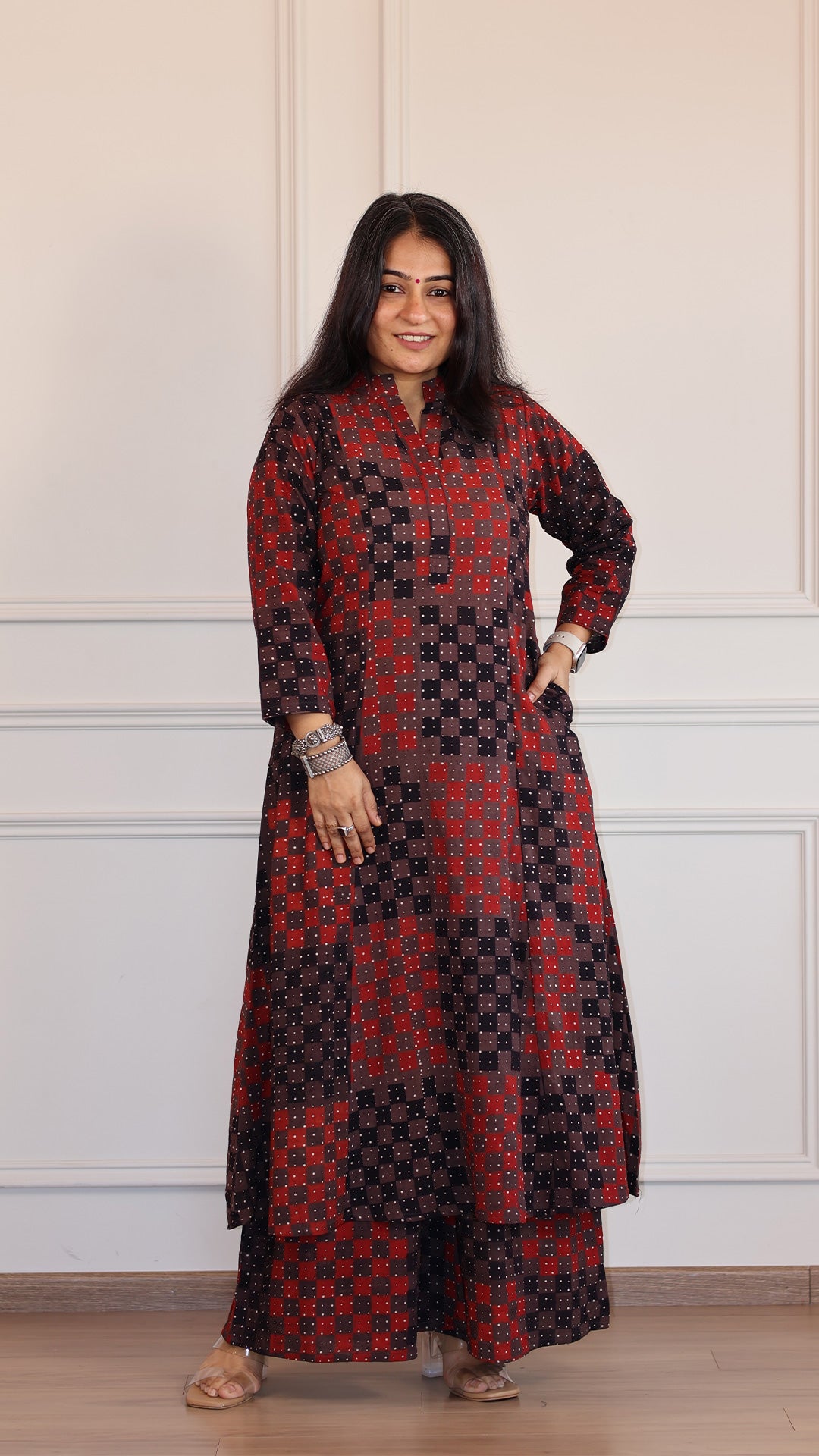 Zeesha Ajrakh Geometric Print Cotton Hand Block Kurta Set- Brown