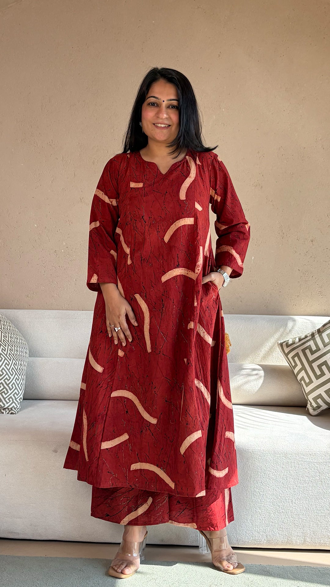 Akira Ajrakh Kali Kurta In Cotton - Red