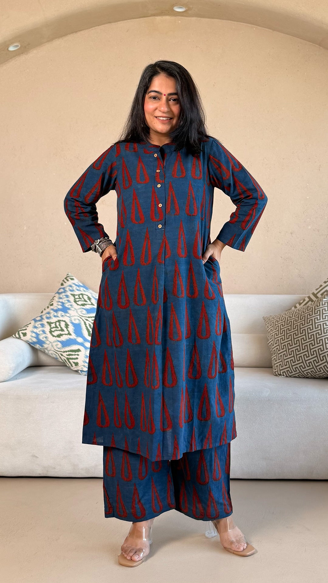 Jayati Ajrakh Cotton Co-ord - Indigo/Red