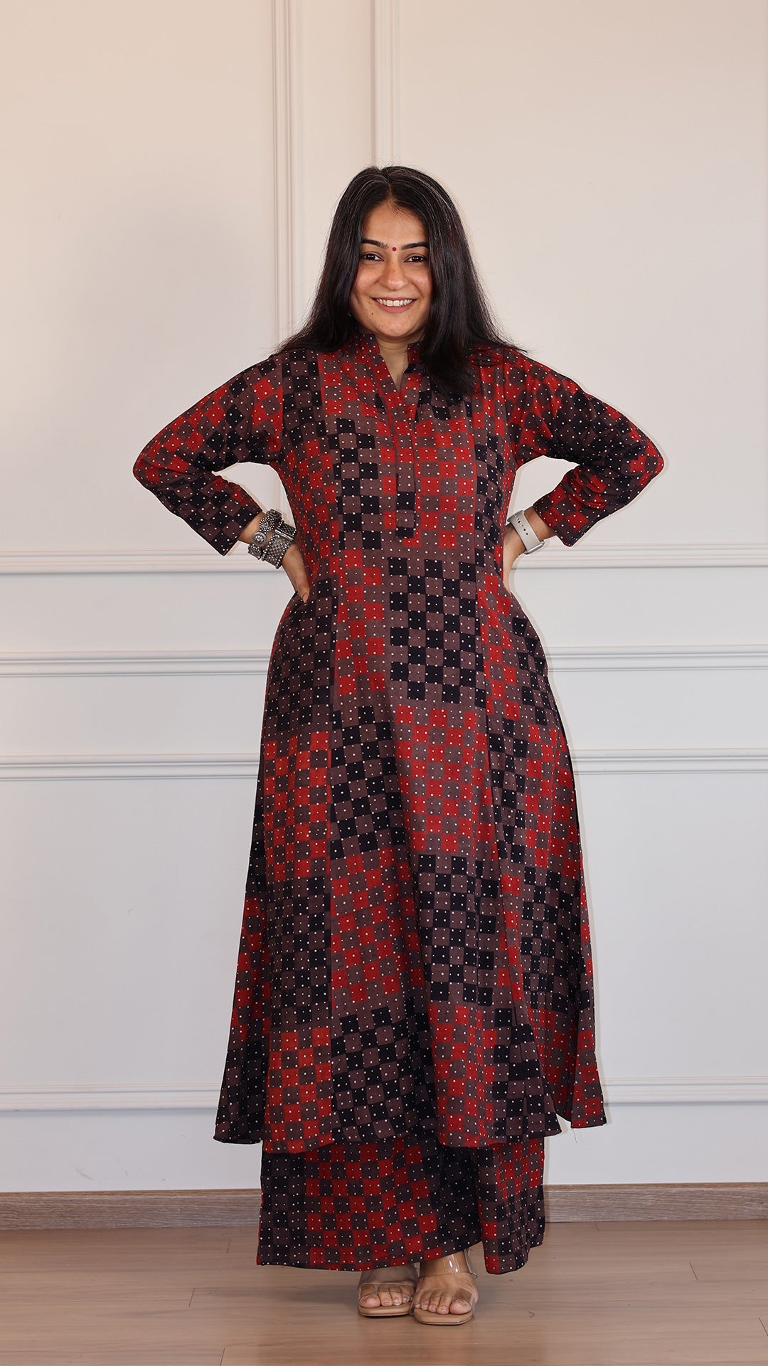 Zeesha Ajrakh Geometric Print Cotton Hand Block Kurta Set- Brown