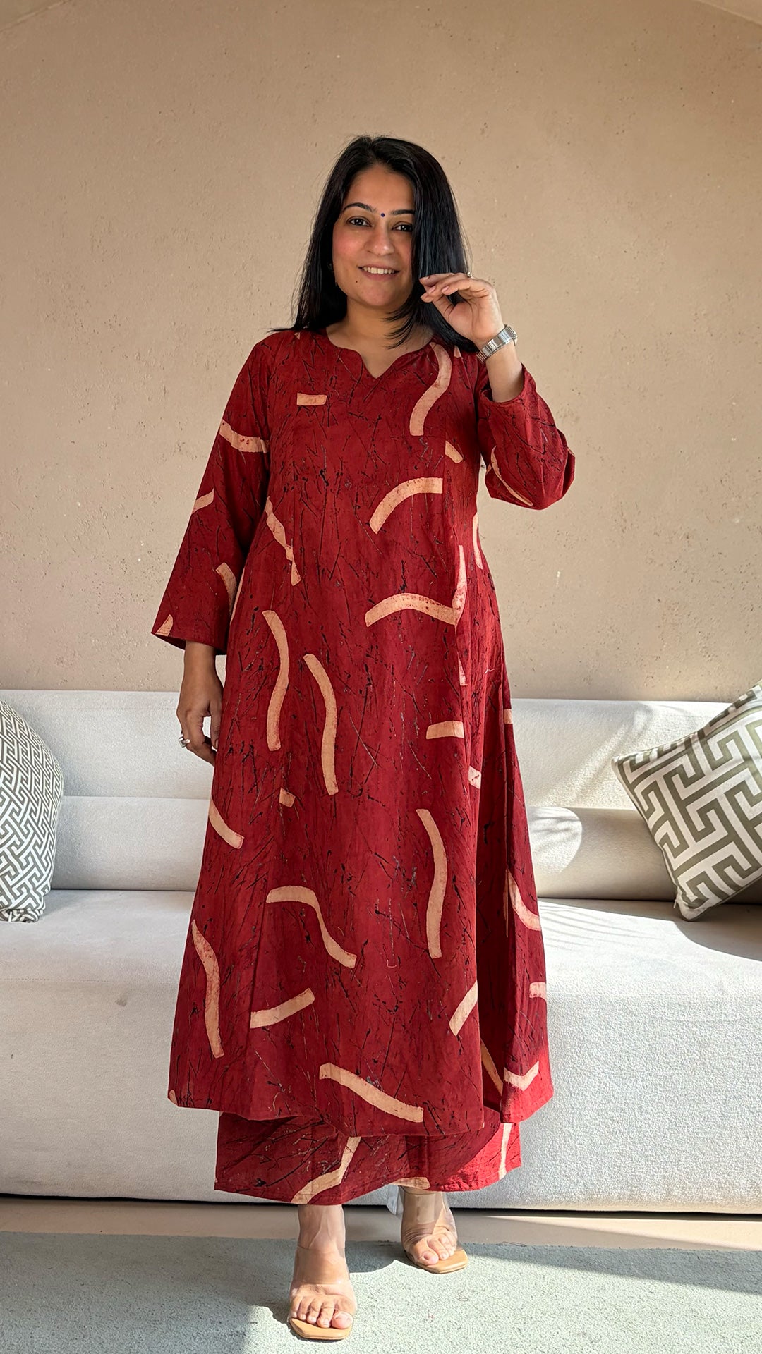 Akira Ajrakh Kali Kurta In Cotton - Red