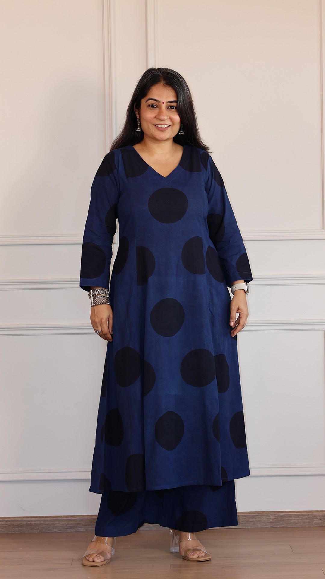 Indigo/Black Polka Ajrakh Cotton Hand Block Kurta