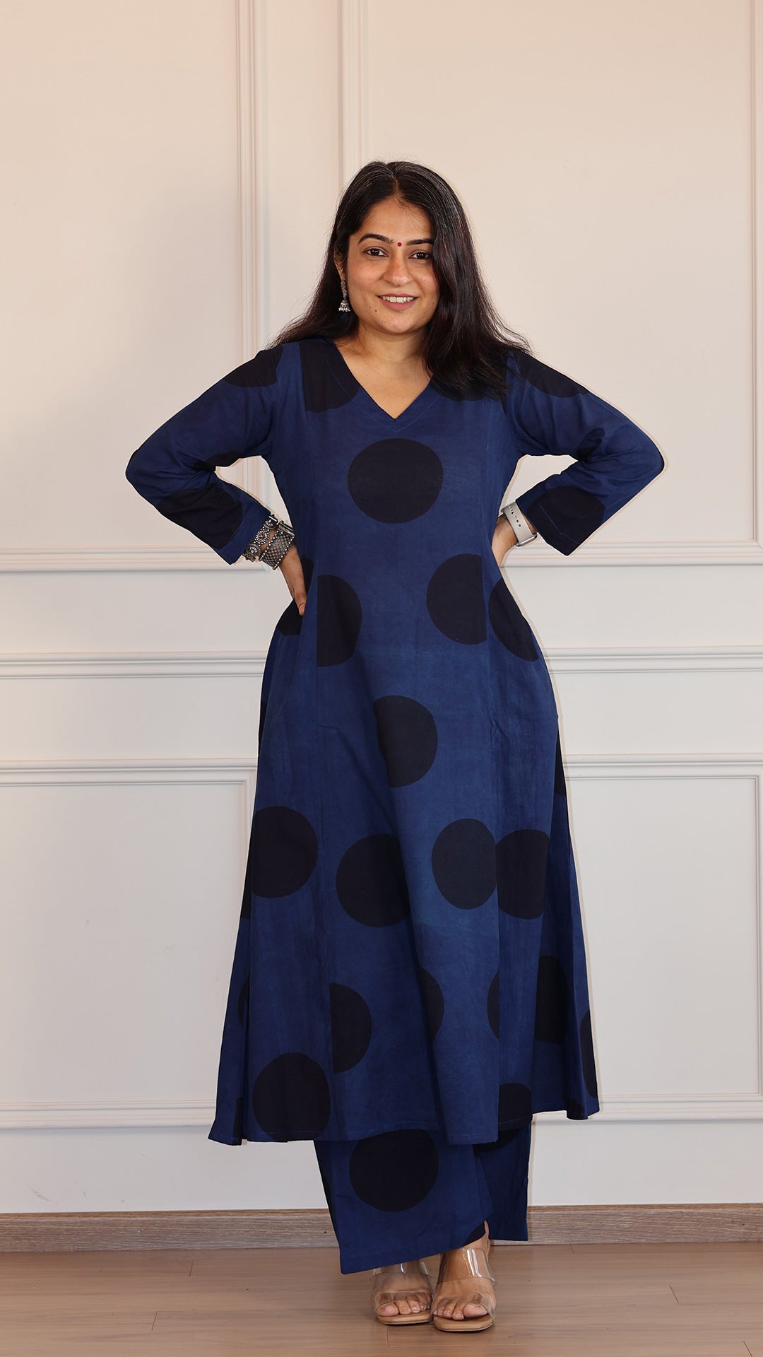 Indigo/Black Polka Ajrakh Cotton Hand Block Kurta