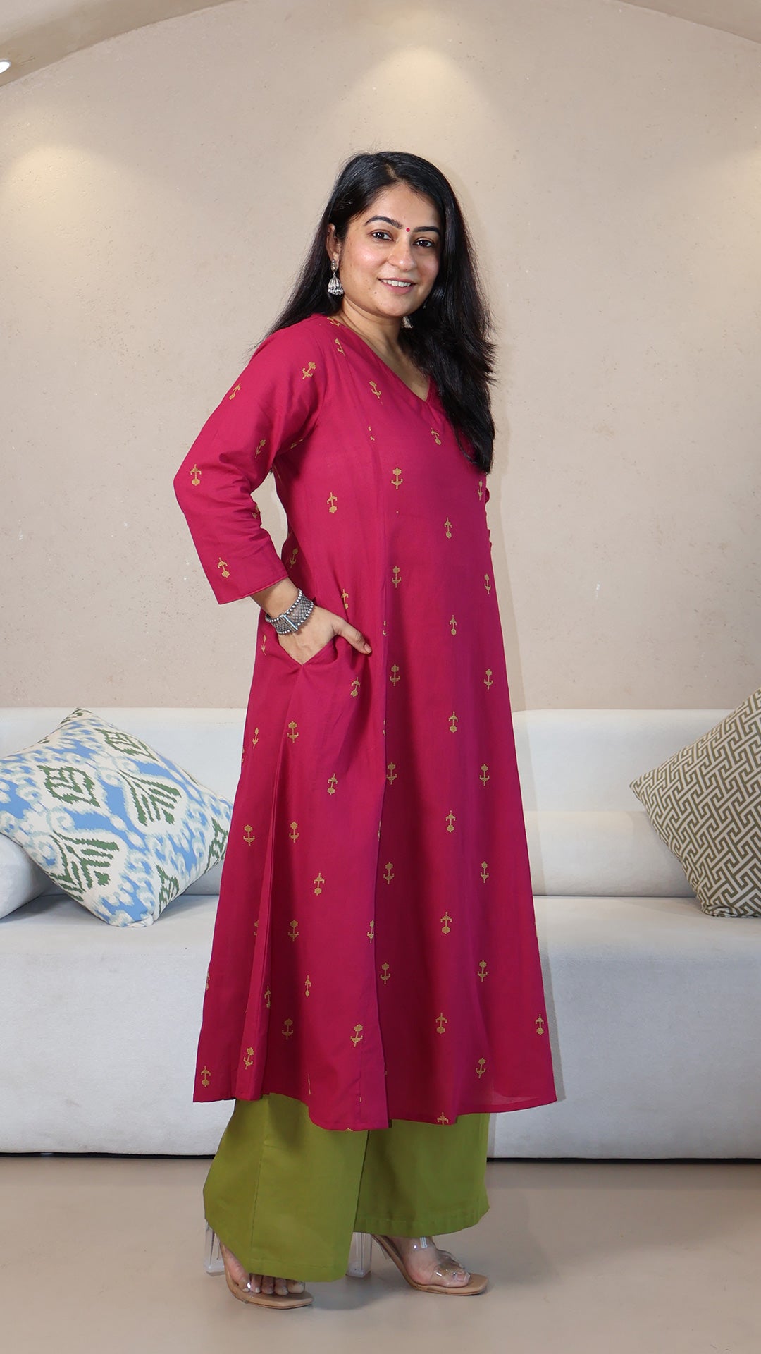 Eesha Handwoven Cotton Kurta - Pink