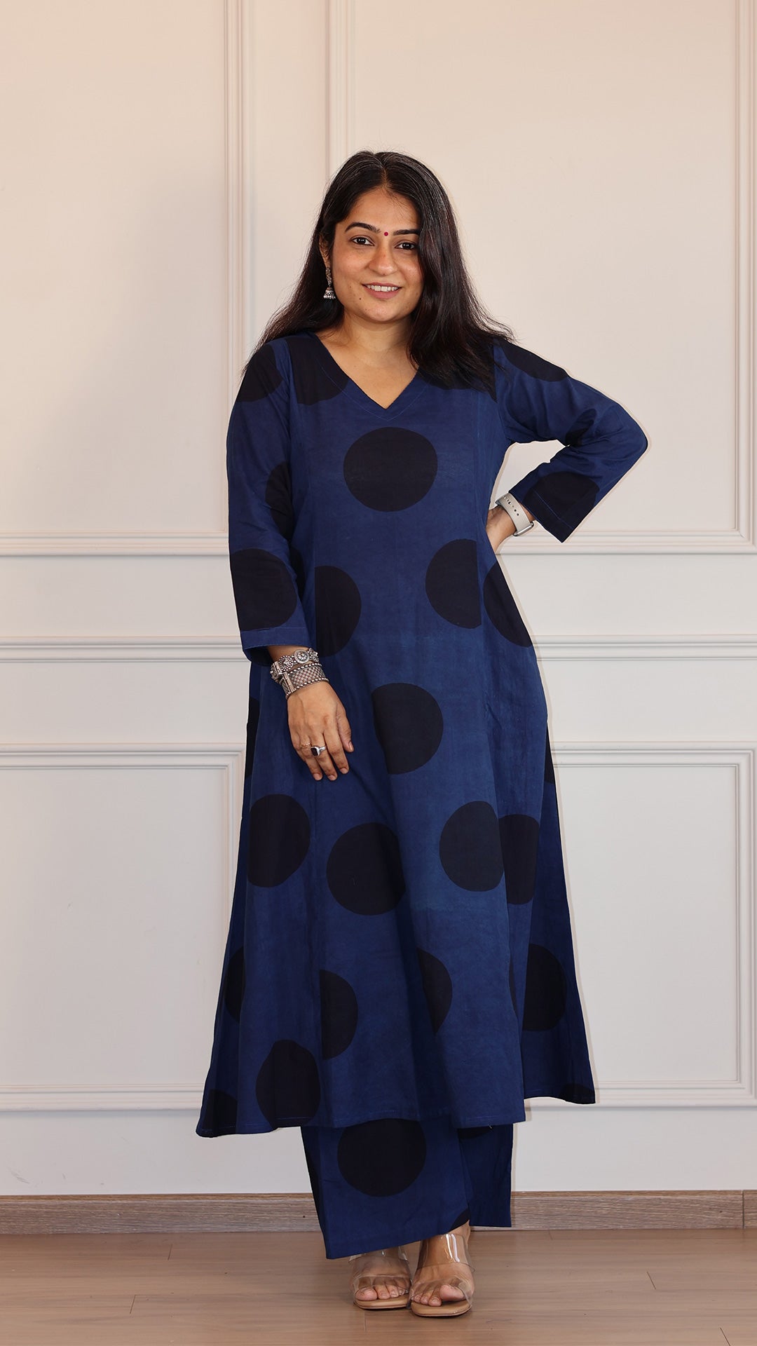 Indigo/Black Polka Ajrakh Cotton Hand Block Kurta