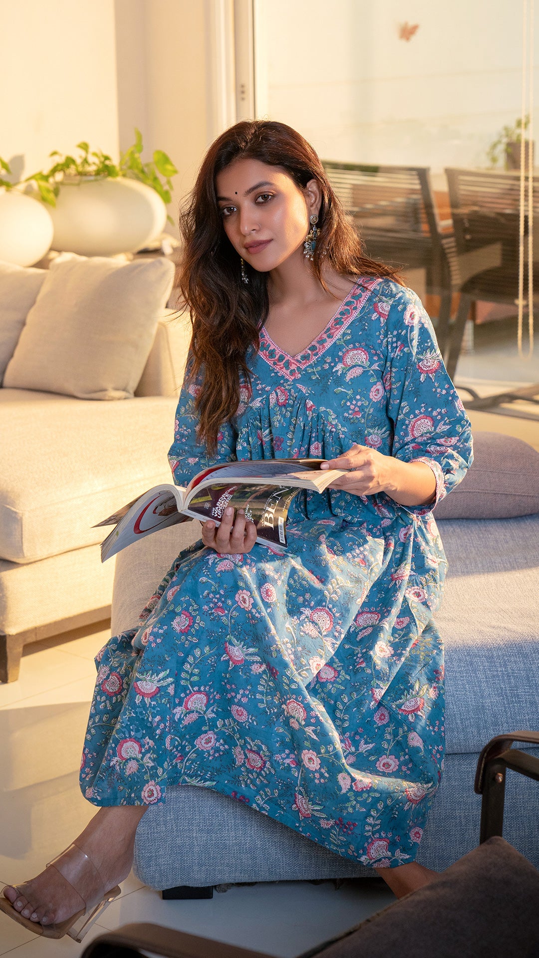 Saima Sanganeri Hand Block Cotton Kurta - Blue