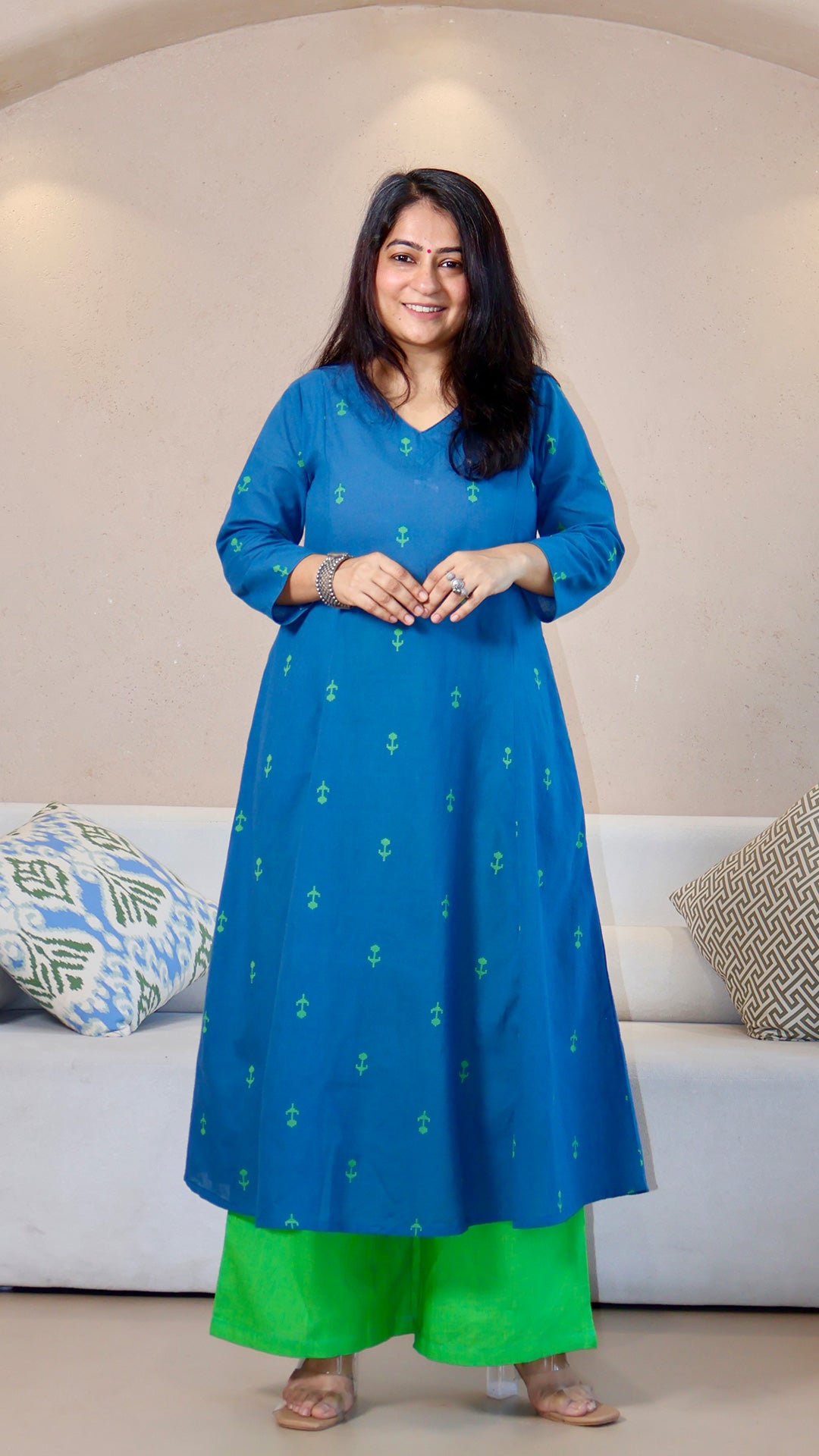 Anushka Handwoven Cotton Kurta - Blue