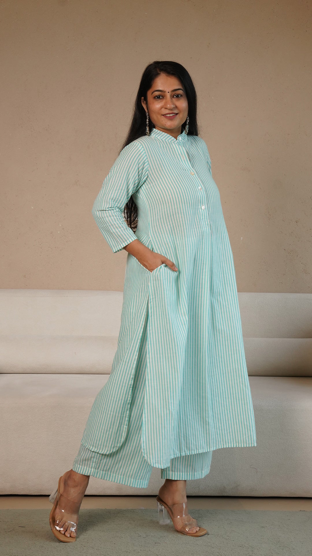 Green Stripes Hand Woven Cotton Kurta