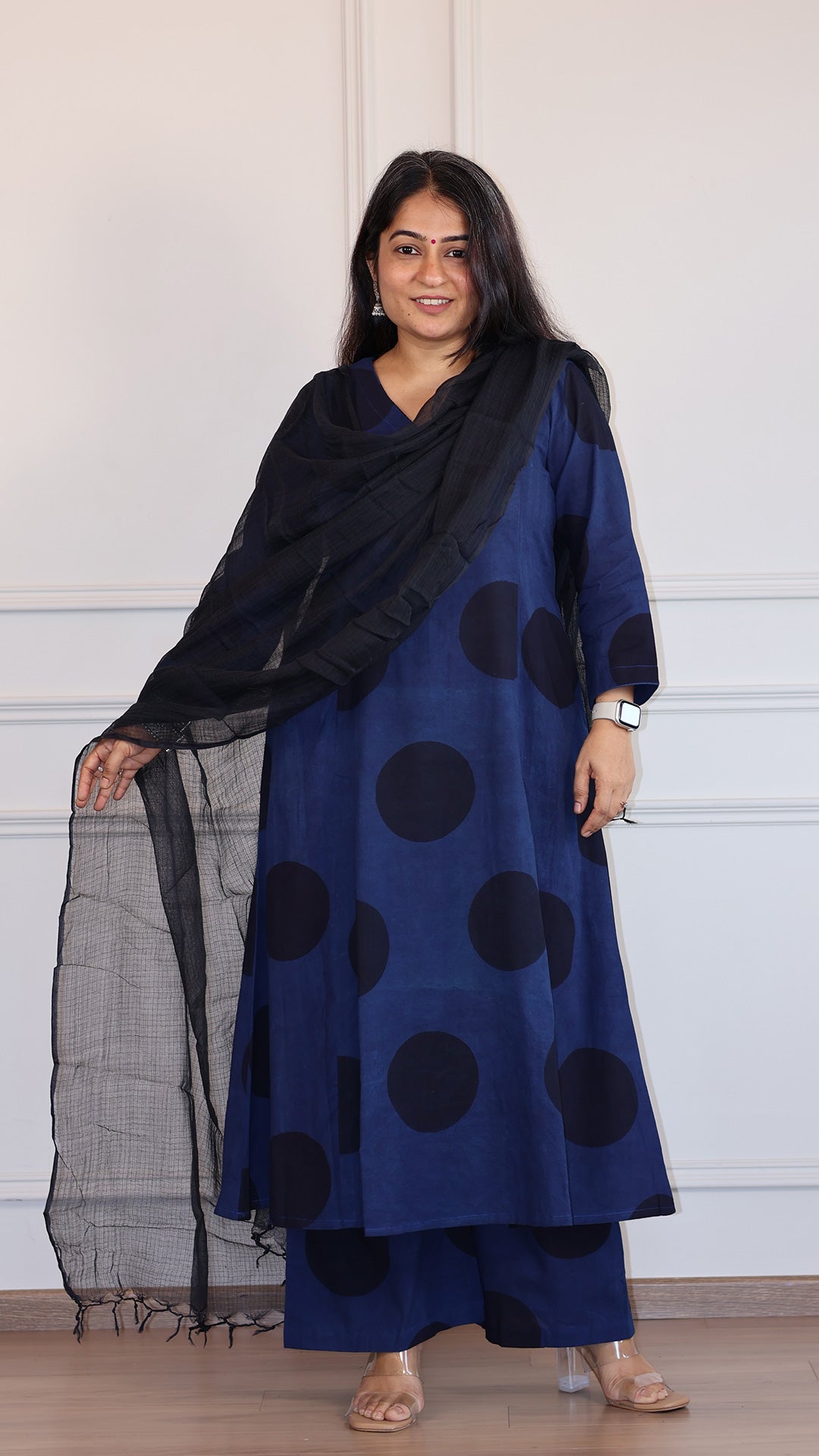 Indigo/Black Polka Ajrakh Cotton Hand Block Kurta